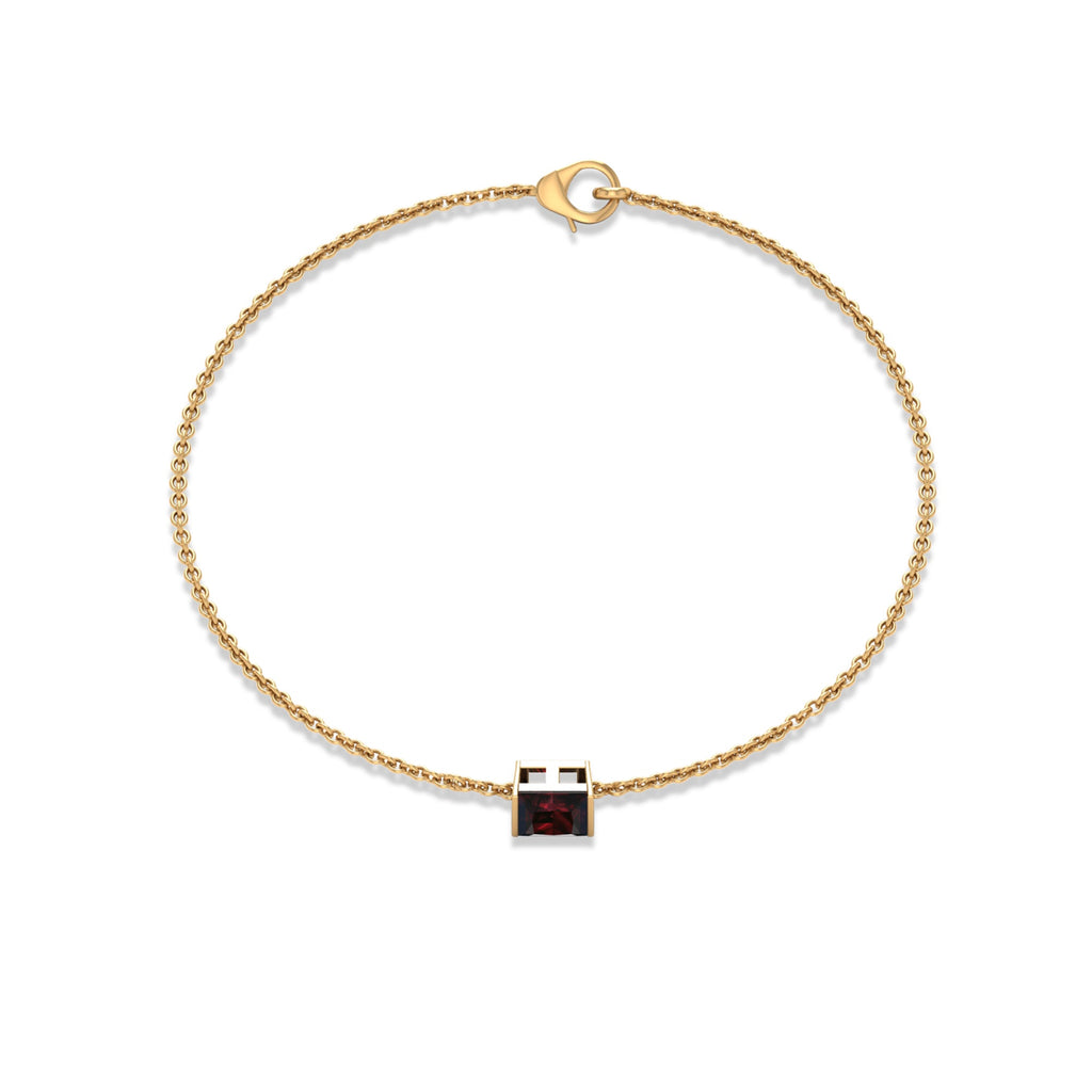 Garnet Chain Bracelet | 1.4 Carat Princess Cut Solitaire Garnet Bar Setting