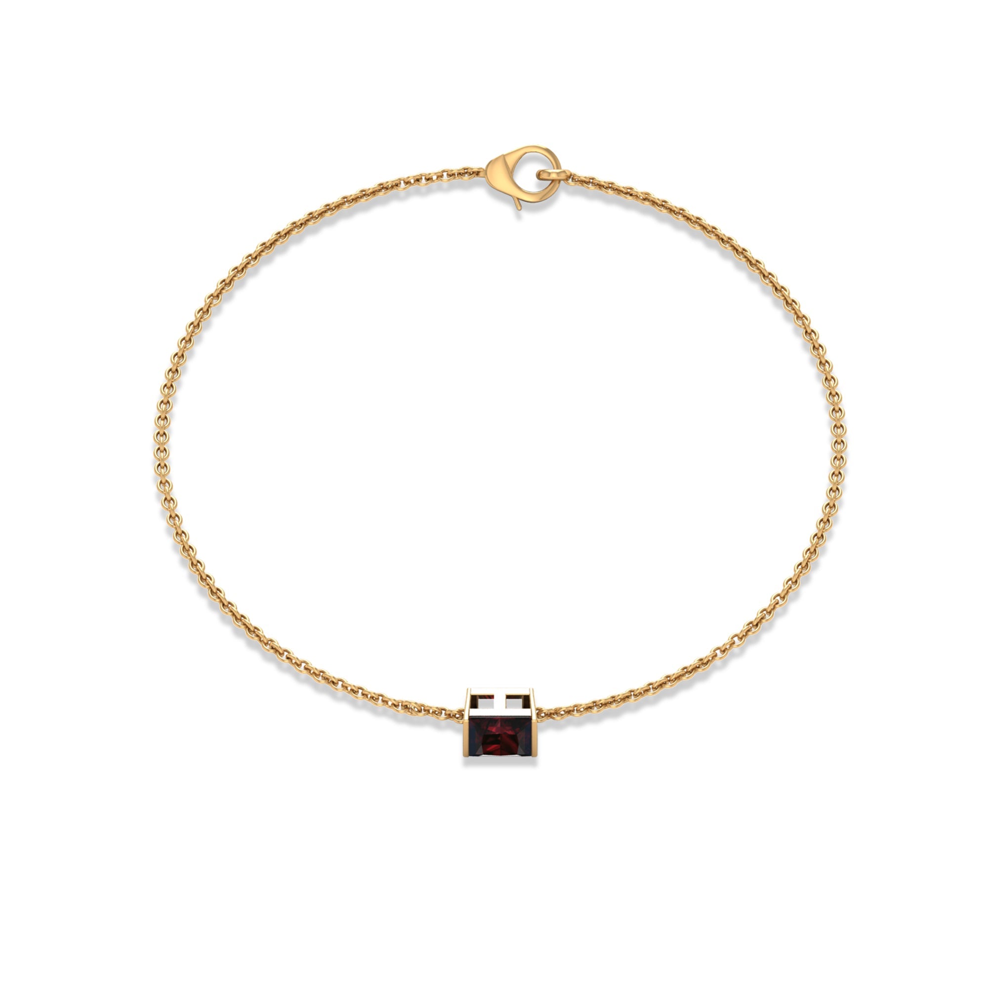 Garnet Chain Bracelet | 1.4 Carat Princess Cut Solitaire Garnet Bar Setting