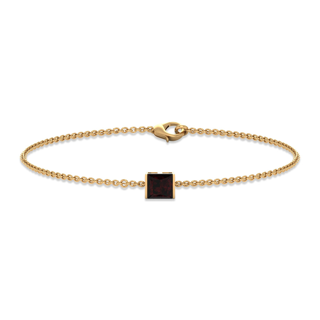 Garnet Chain Bracelet | 1.4 Carat Princess Cut Solitaire Garnet Bar Setting