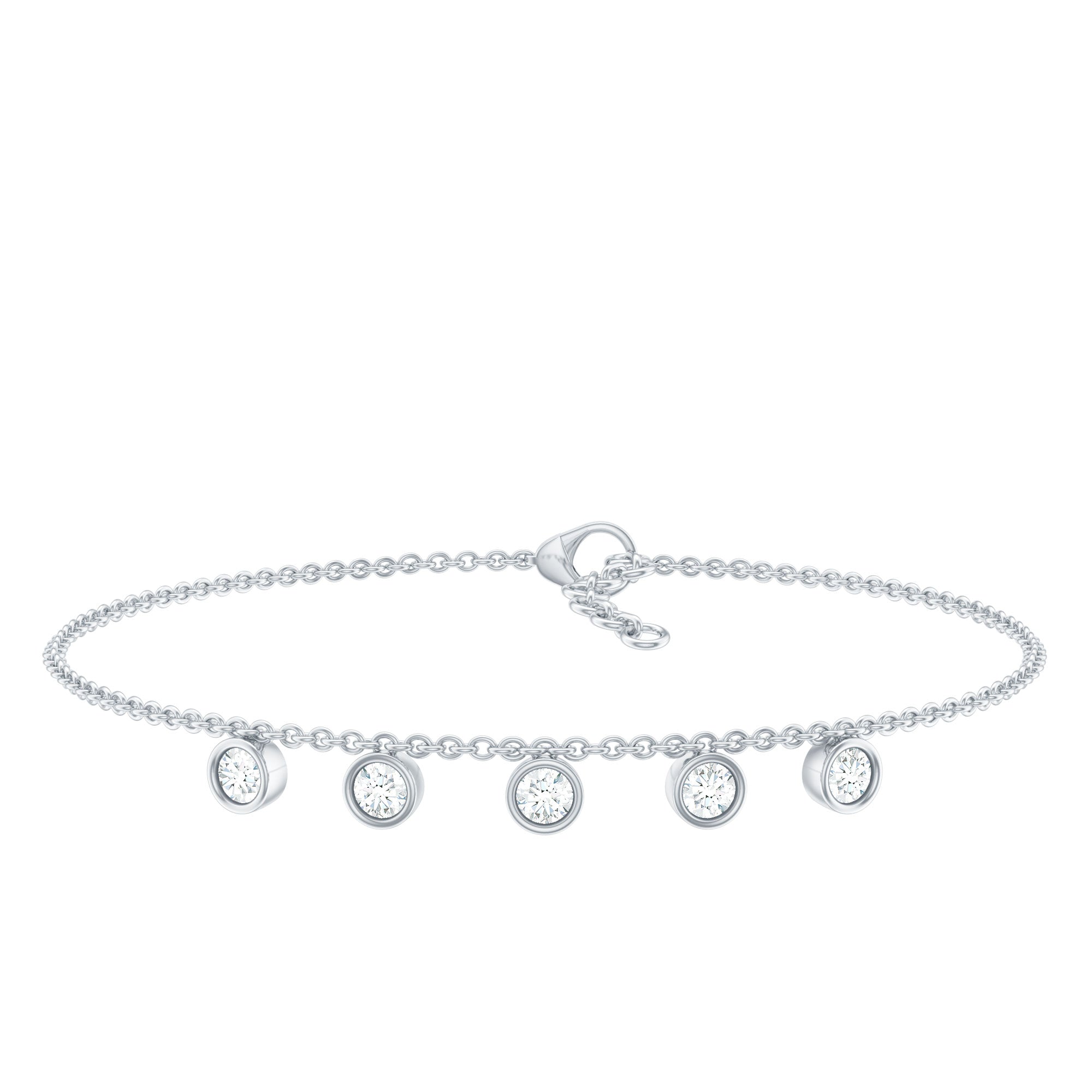 Moissanite Five Stone Bracelet – Certified Round Cut Bezel Setting Jewelry