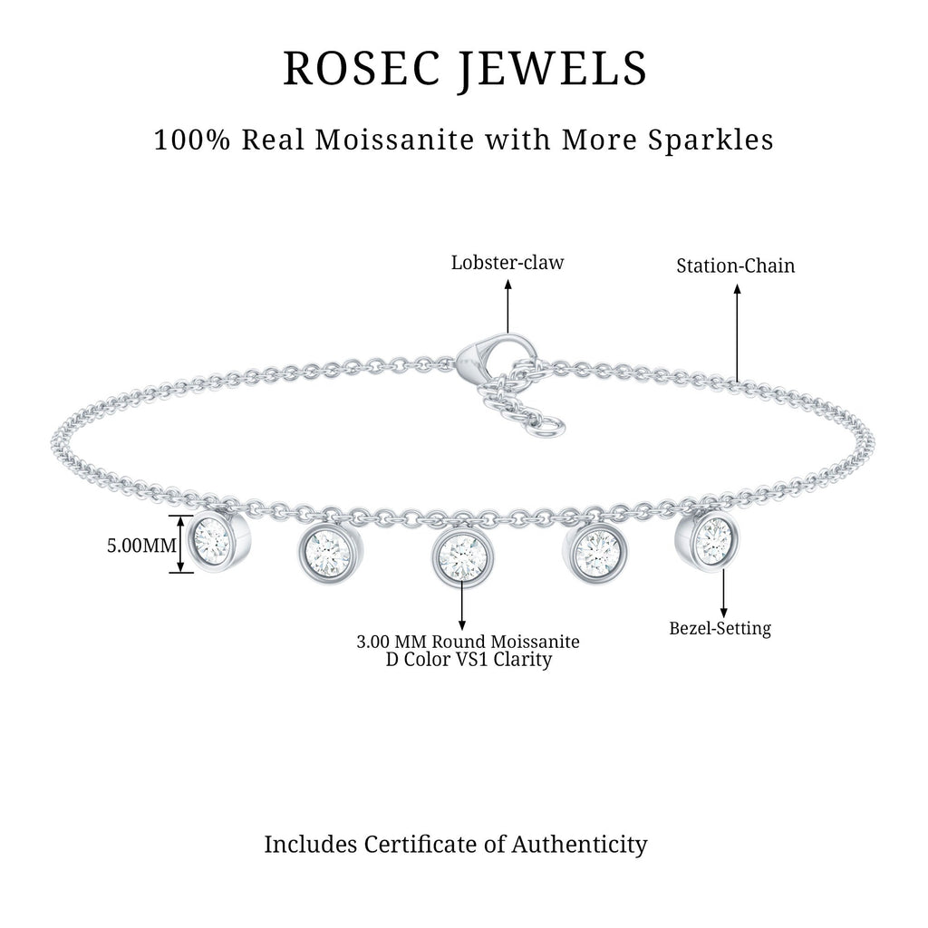 Moissanite Five Stone Bracelet – Certified Round Cut Bezel Setting Jewelry