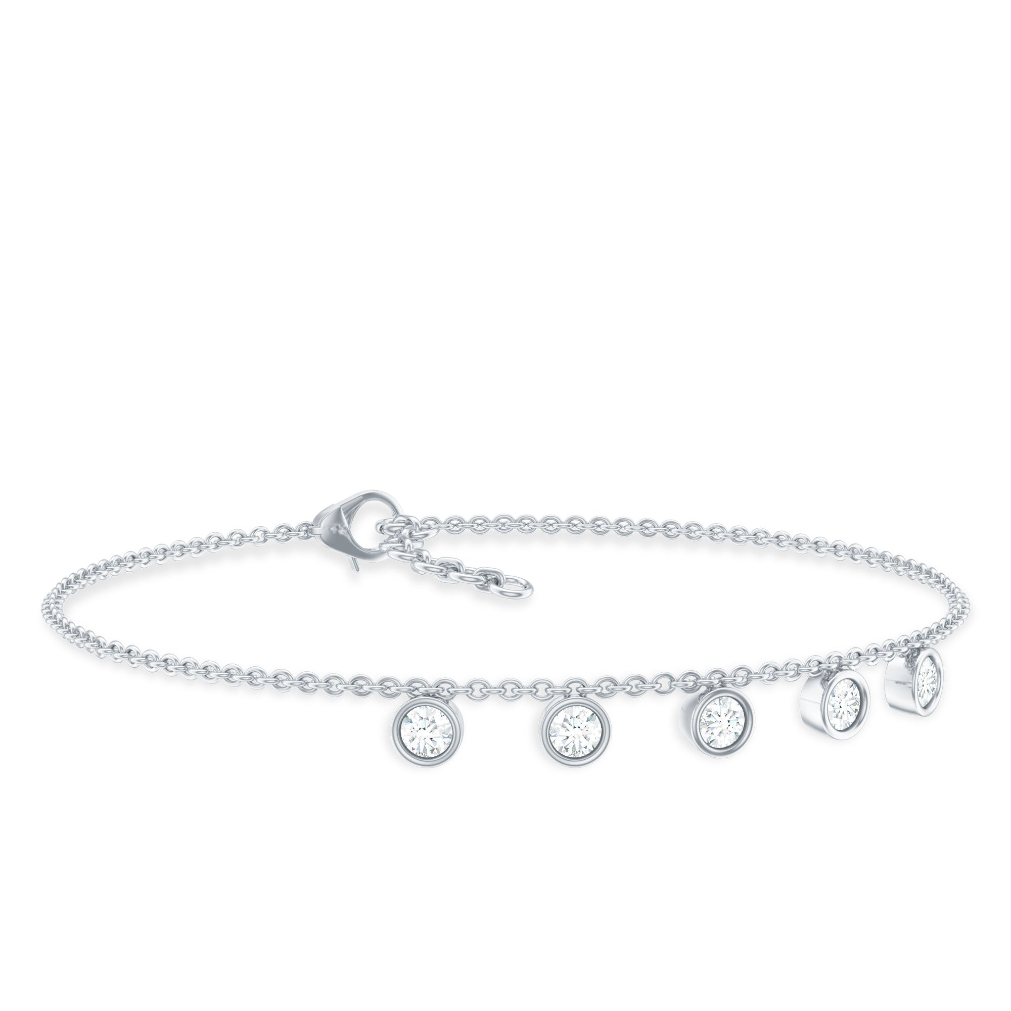 Moissanite Five Stone Bracelet – Certified Round Cut Bezel Setting Jewelry