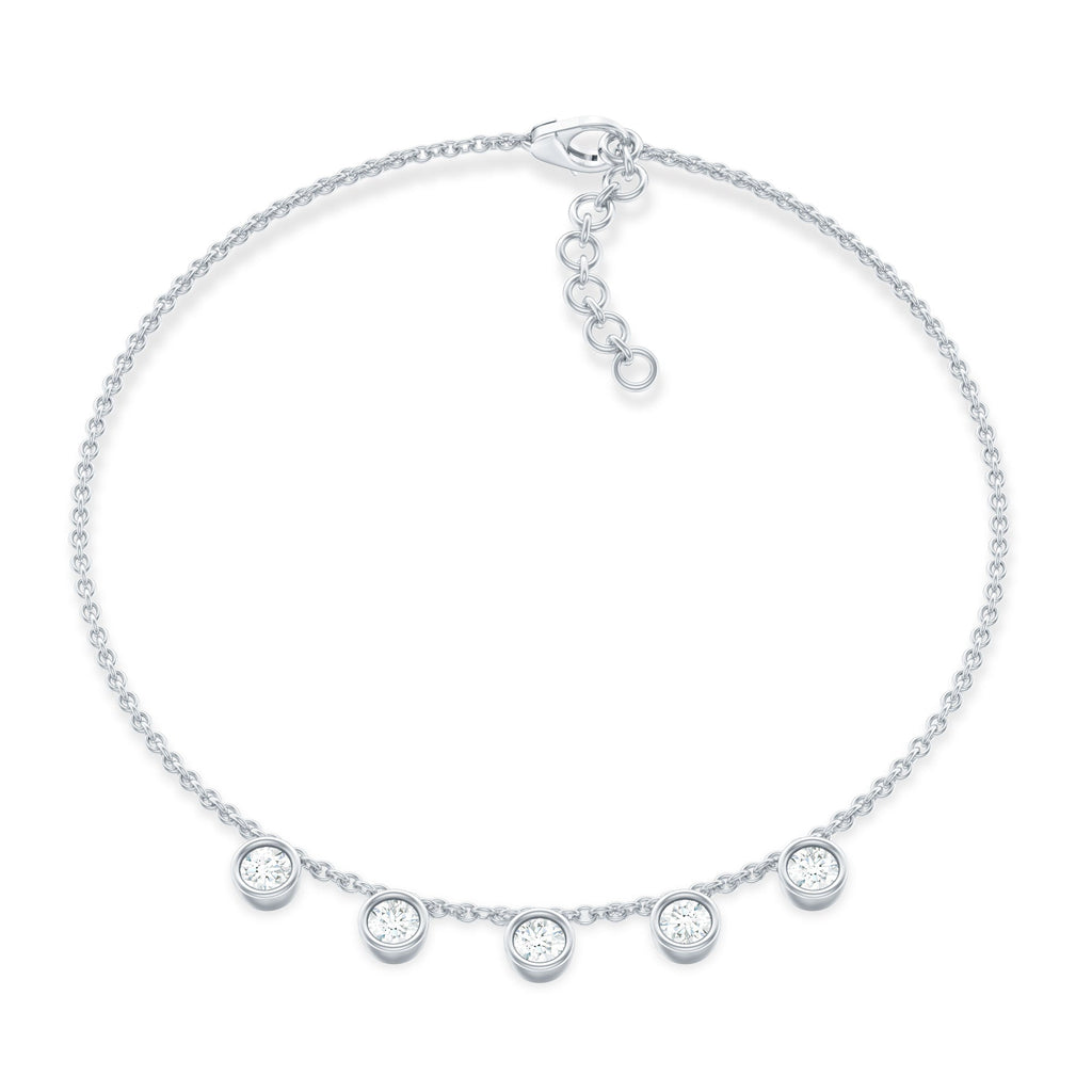 Moissanite Five Stone Bracelet – Certified Round Cut Bezel Setting Jewelry