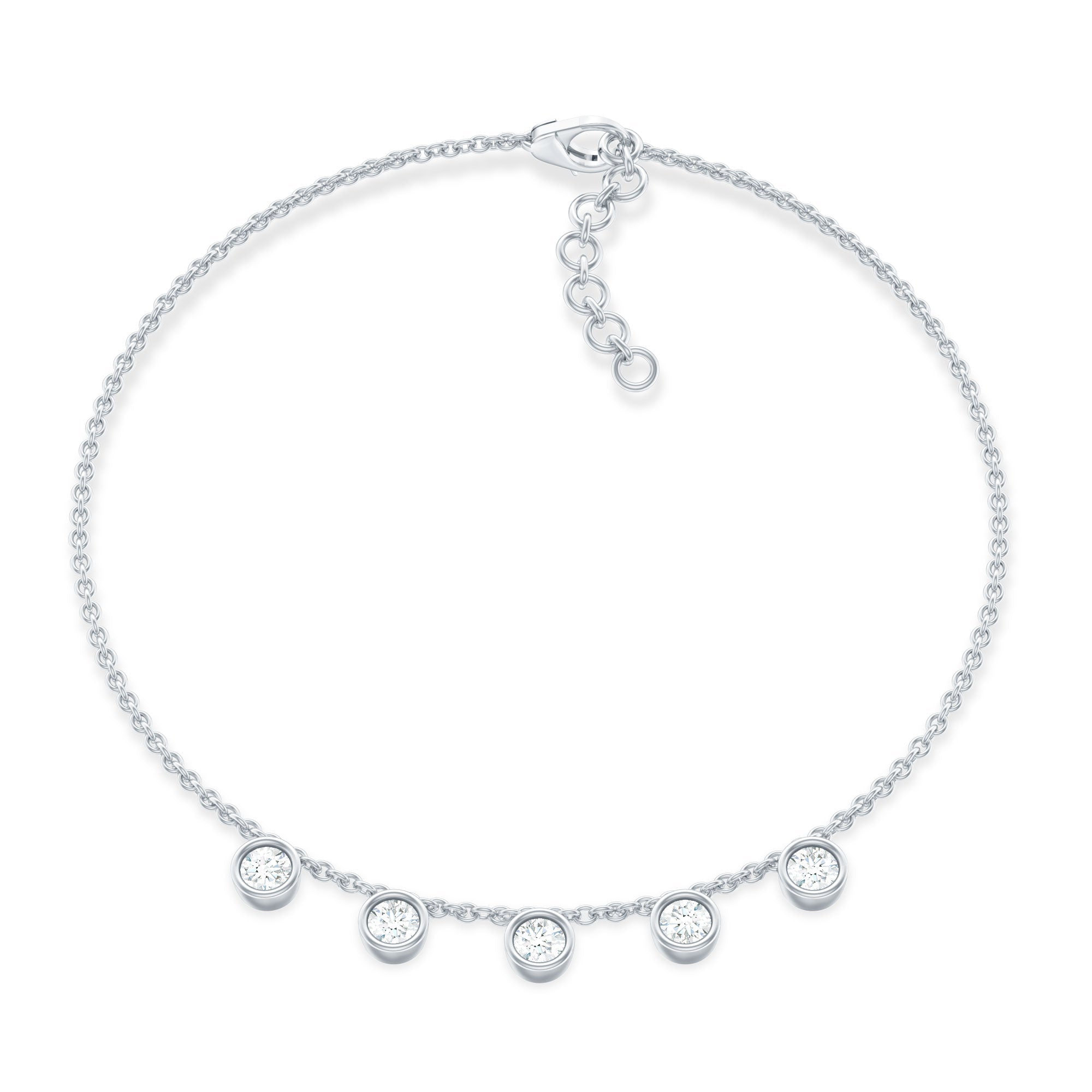 Moissanite Five Stone Bracelet – Certified Round Cut Bezel Setting Jewelry