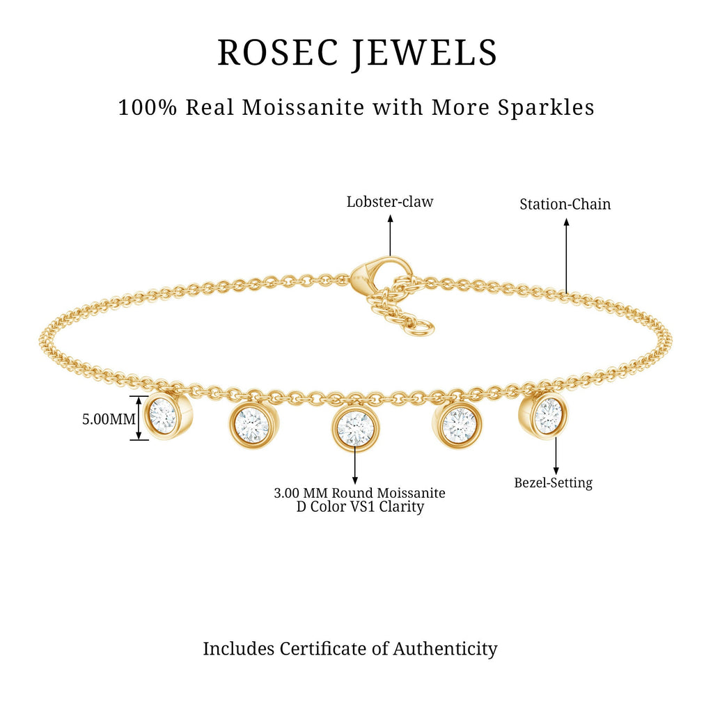 Moissanite Five Stone Bracelet – Certified Round Cut Bezel Setting Jewelry