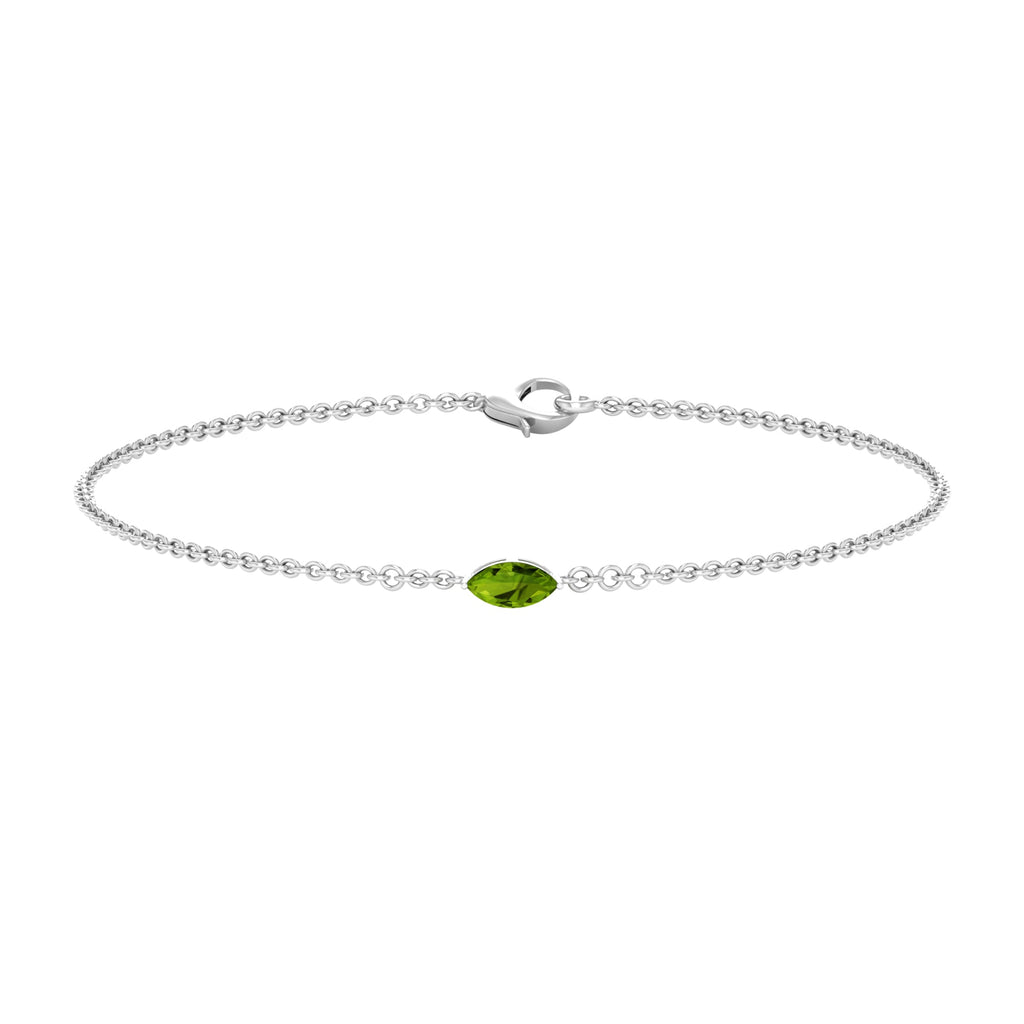 Marquise Cut Peridot Bracelet – Solitaire Green Gemstone Chain With 0.74 Carat AAA Quality
