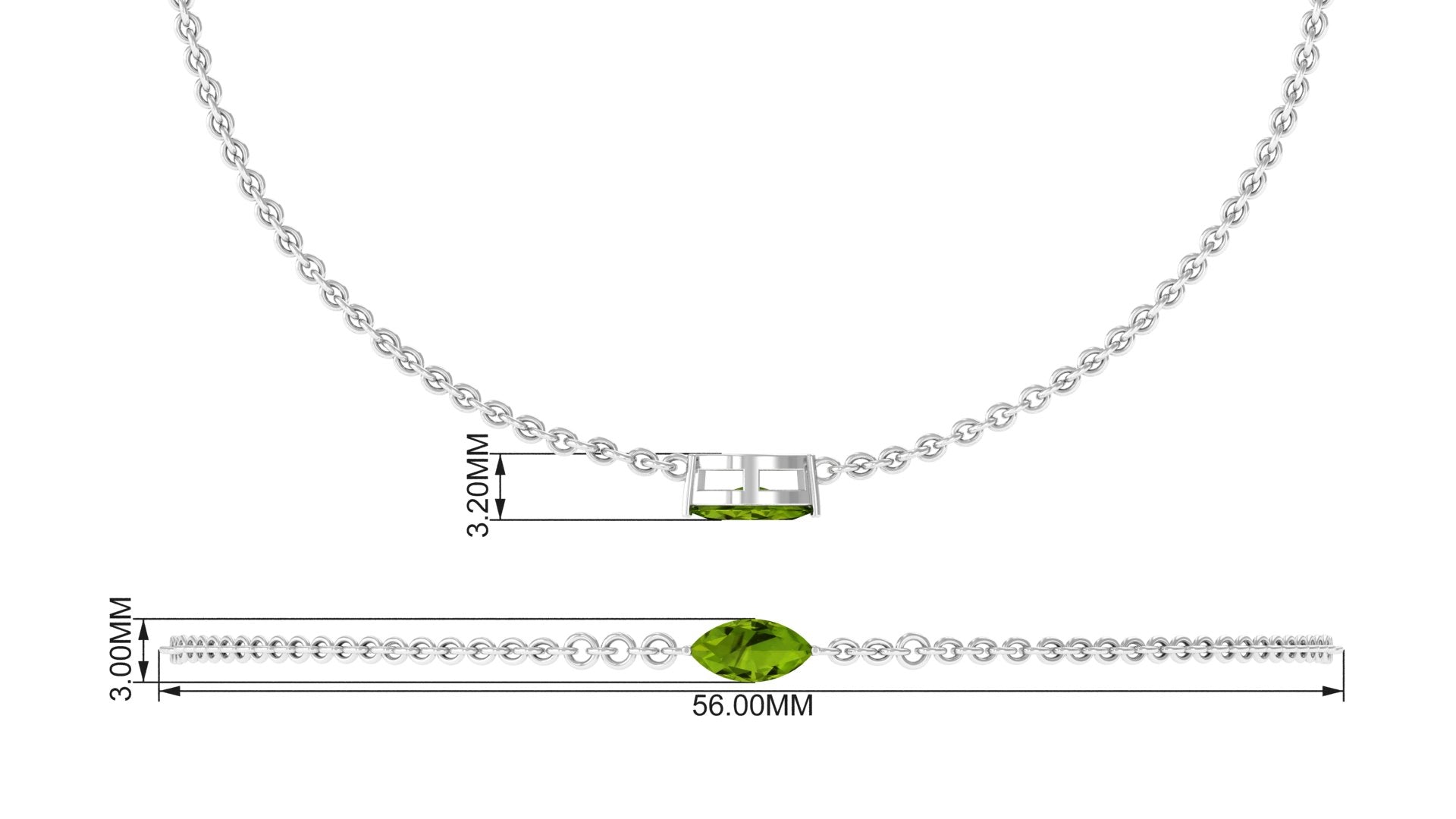 Marquise Cut Peridot Bracelet – Solitaire Green Gemstone Chain With 0.74 Carat AAA Quality