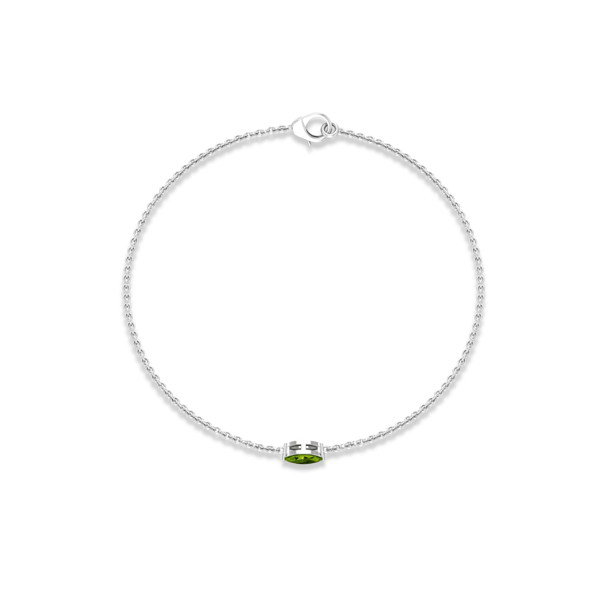 Marquise Cut Peridot Bracelet – Solitaire Green Gemstone Chain With 0.74 Carat AAA Quality