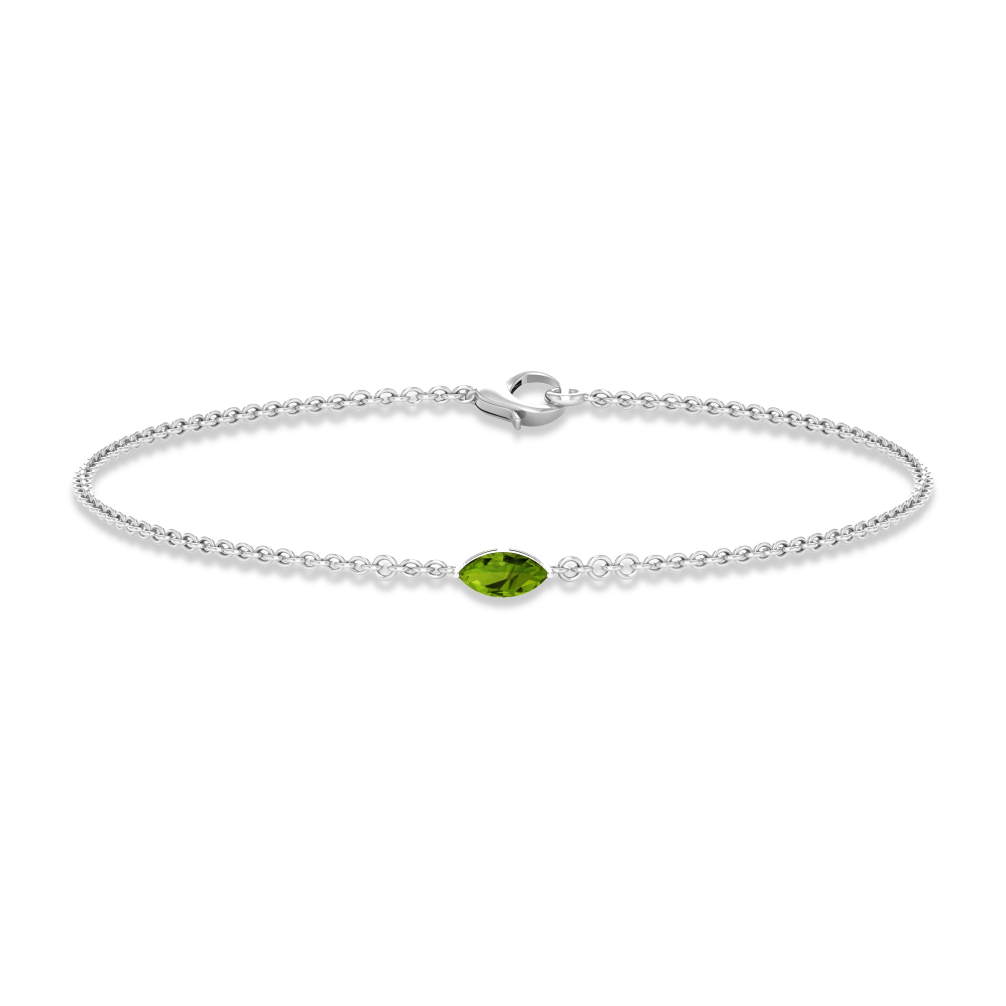Marquise Cut Peridot Bracelet – Solitaire Green Gemstone Chain With 0.74 Carat AAA Quality