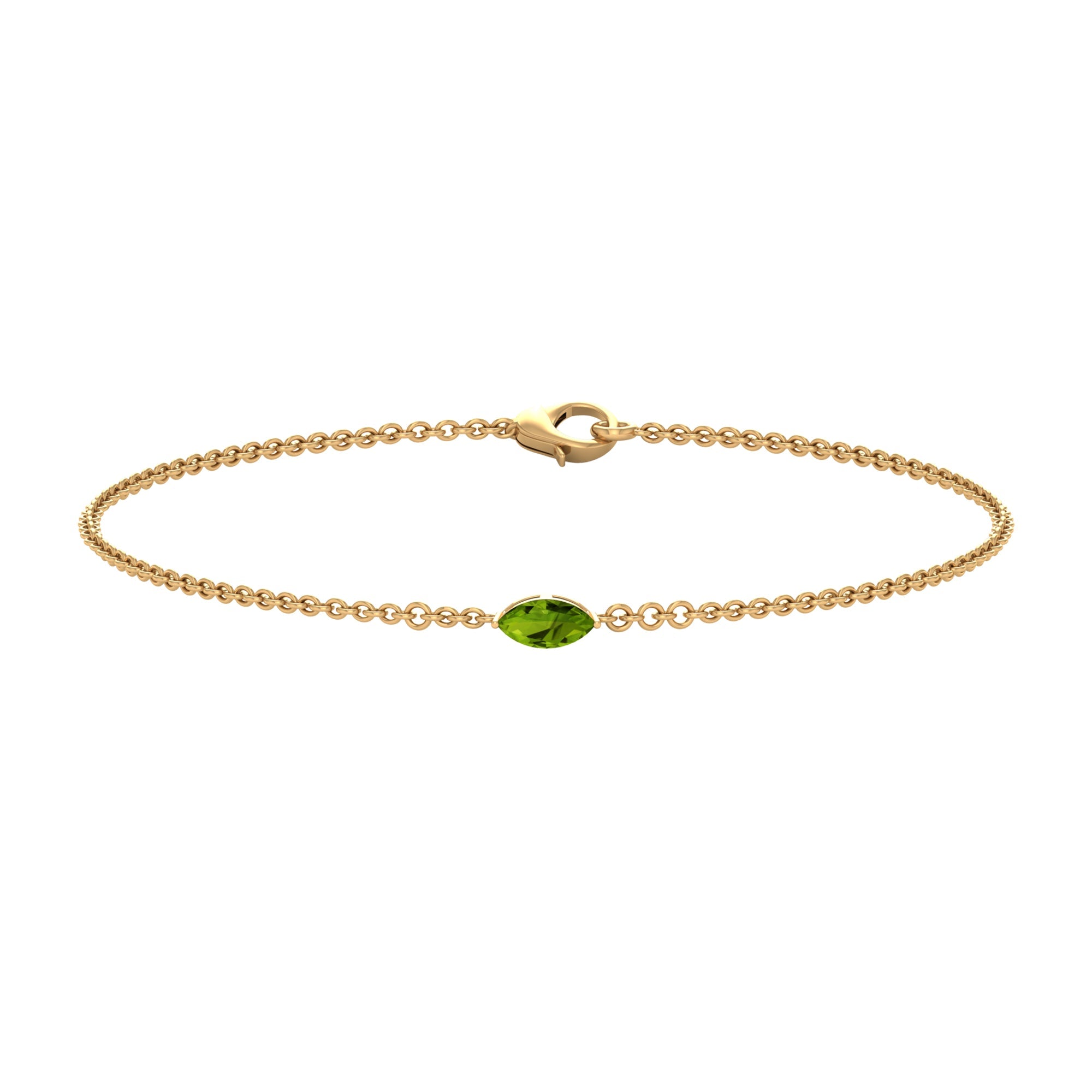 Marquise Cut Peridot Bracelet – Solitaire Green Gemstone Chain With 0.74 Carat AAA Quality