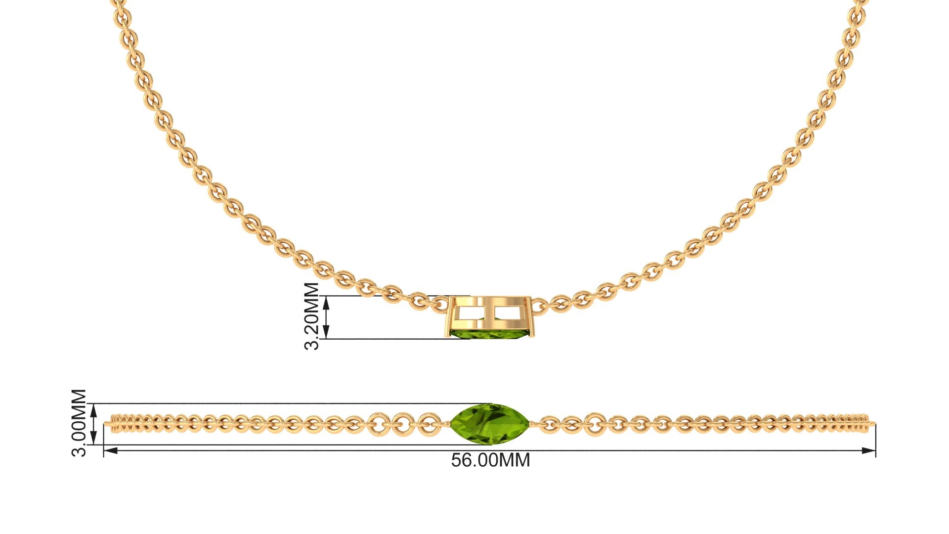 Marquise Cut Peridot Bracelet – Solitaire Green Gemstone Chain With 0.74 Carat AAA Quality