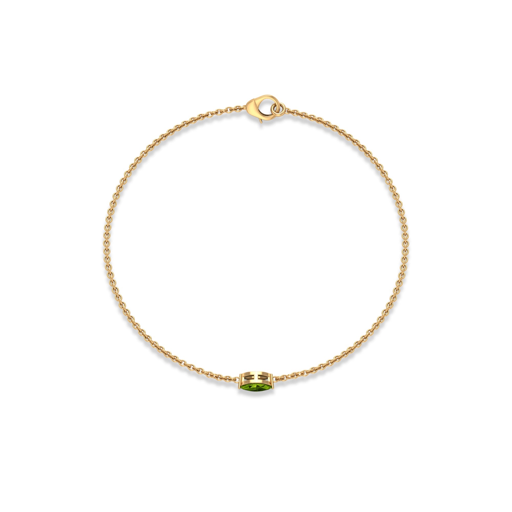 Marquise Cut Peridot Bracelet – Solitaire Green Gemstone Chain With 0.74 Carat AAA Quality