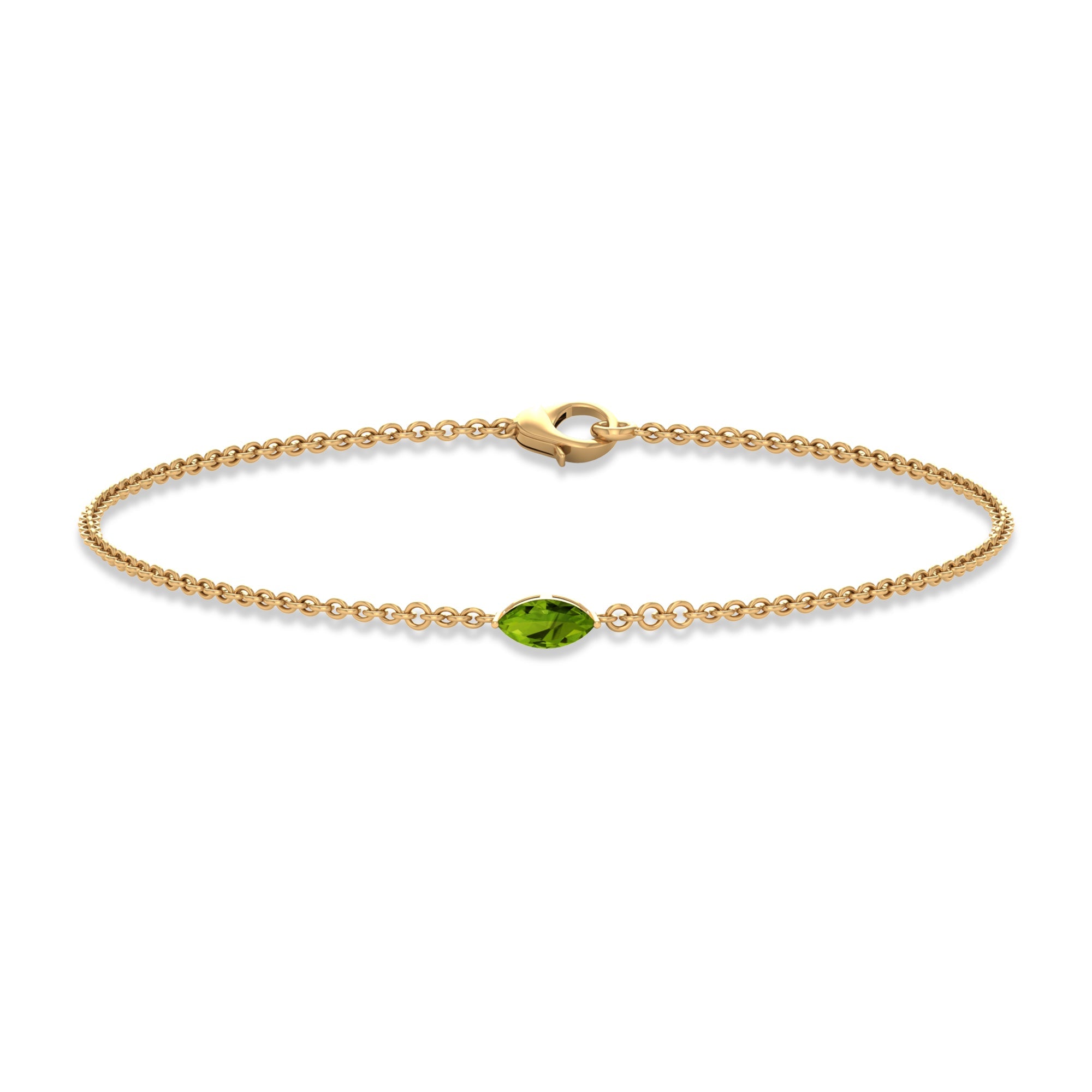 Marquise Cut Peridot Bracelet – Solitaire Green Gemstone Chain With 0.74 Carat AAA Quality