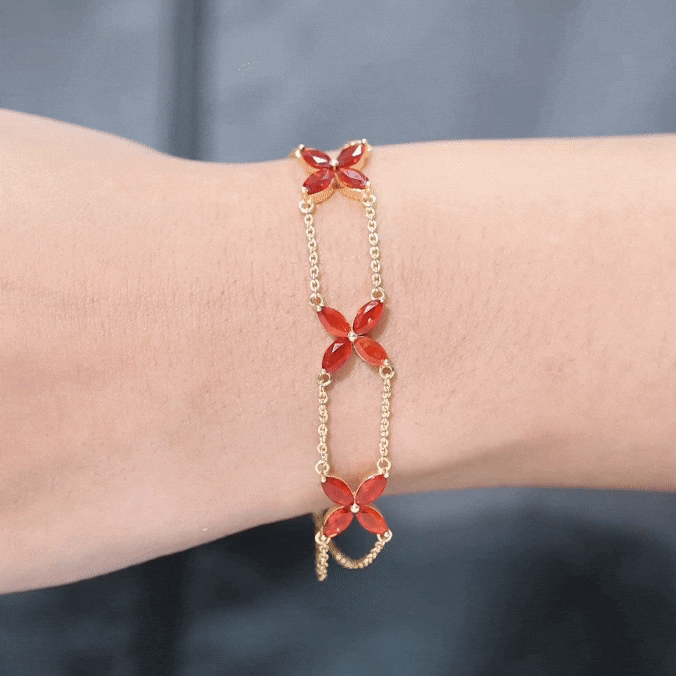 Fire Opal Bracelet – Marquise Cut Double Chain Floral Design With AAA Opal