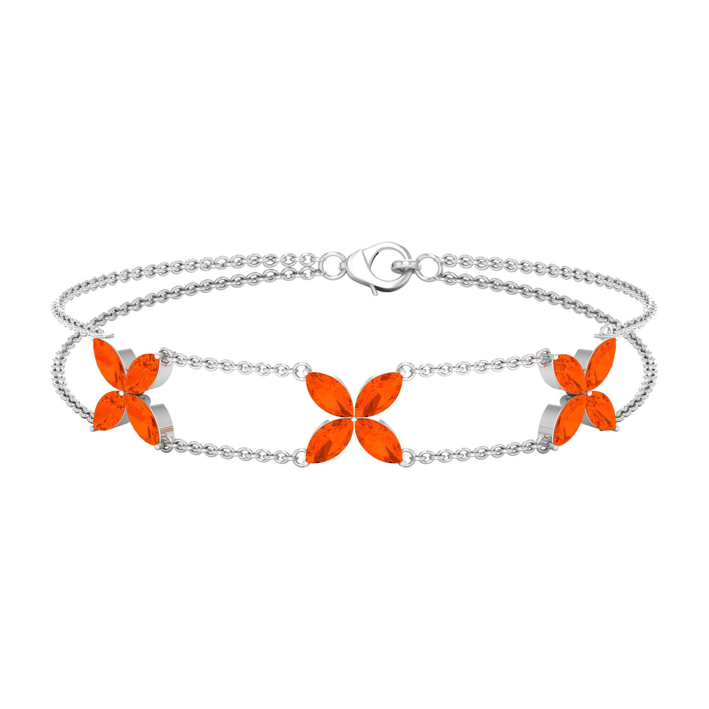 Fire Opal Bracelet – Marquise Cut Double Chain Floral Design With AAA Opal