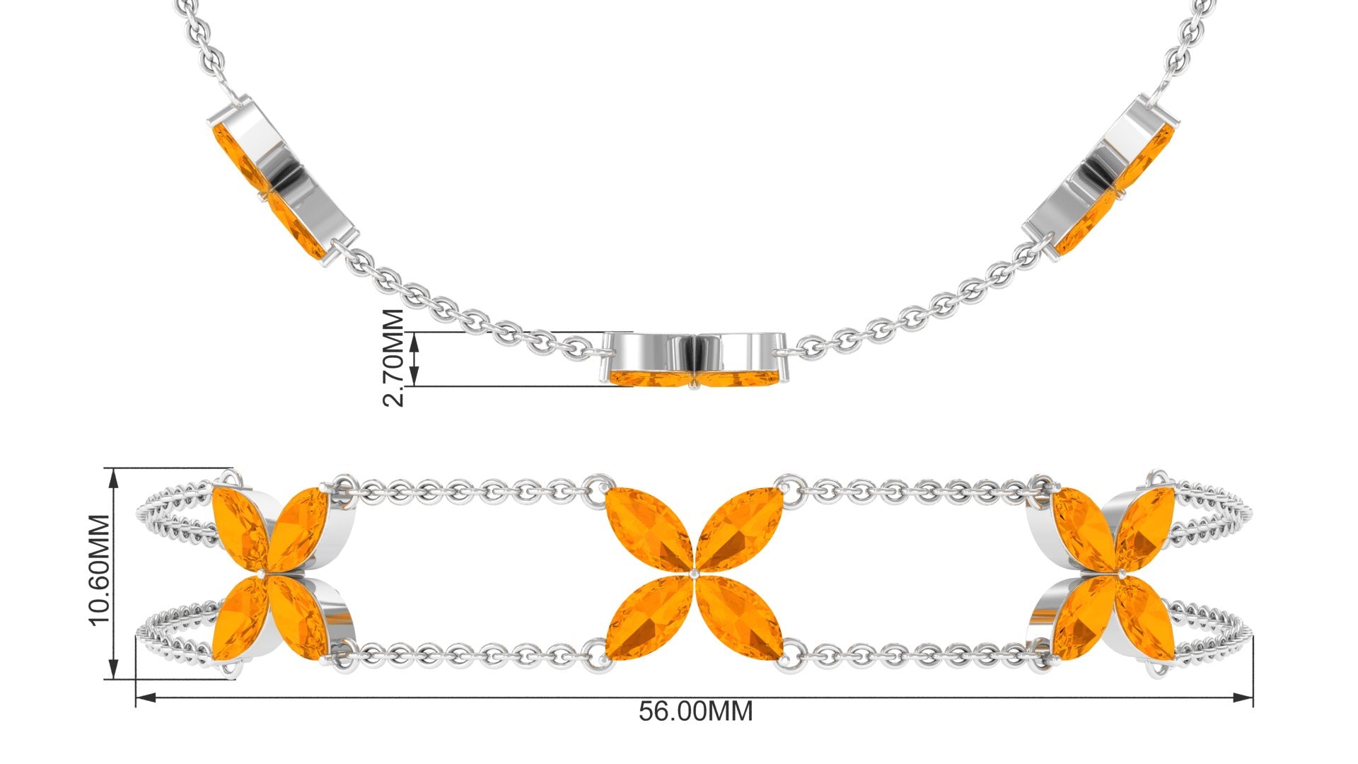 Fire Opal Bracelet – Marquise Cut Double Chain Floral Design With AAA Opal