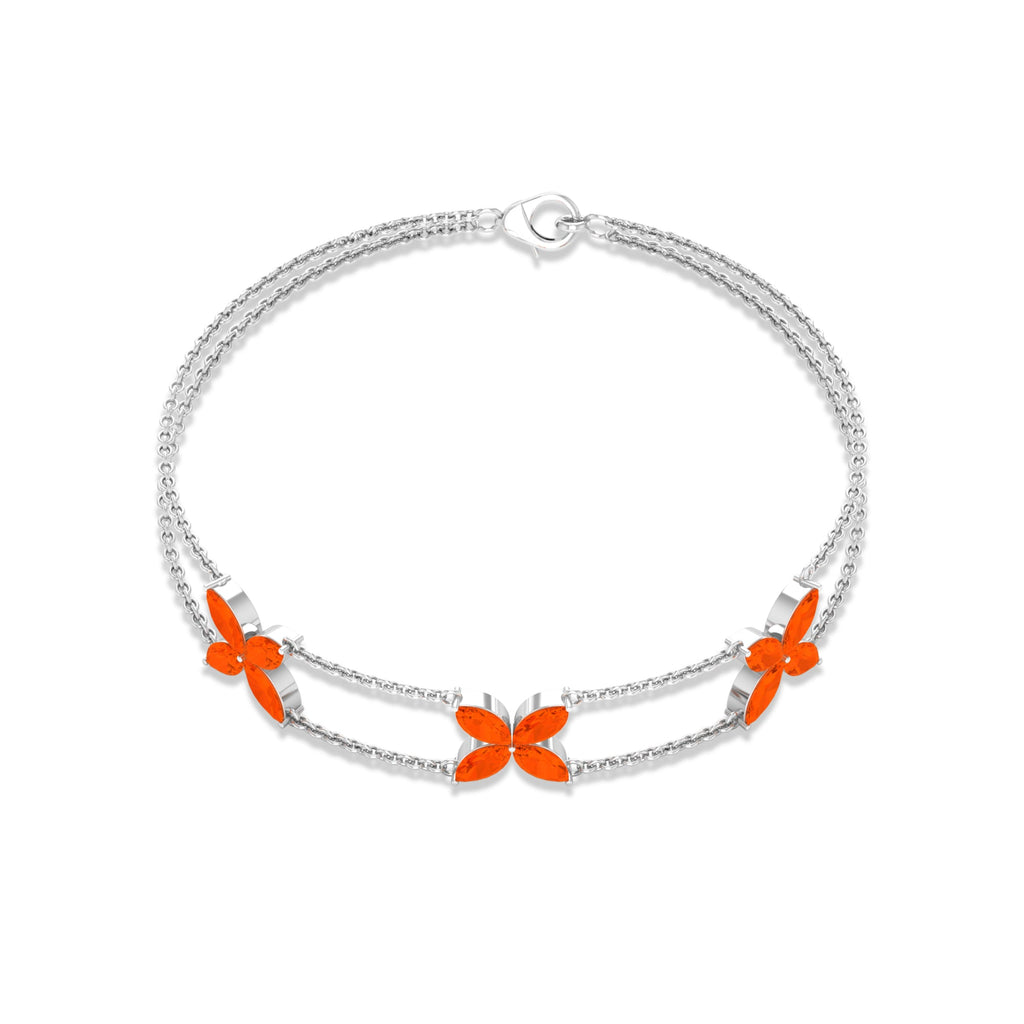 Fire Opal Bracelet – Marquise Cut Double Chain Floral Design With AAA Opal