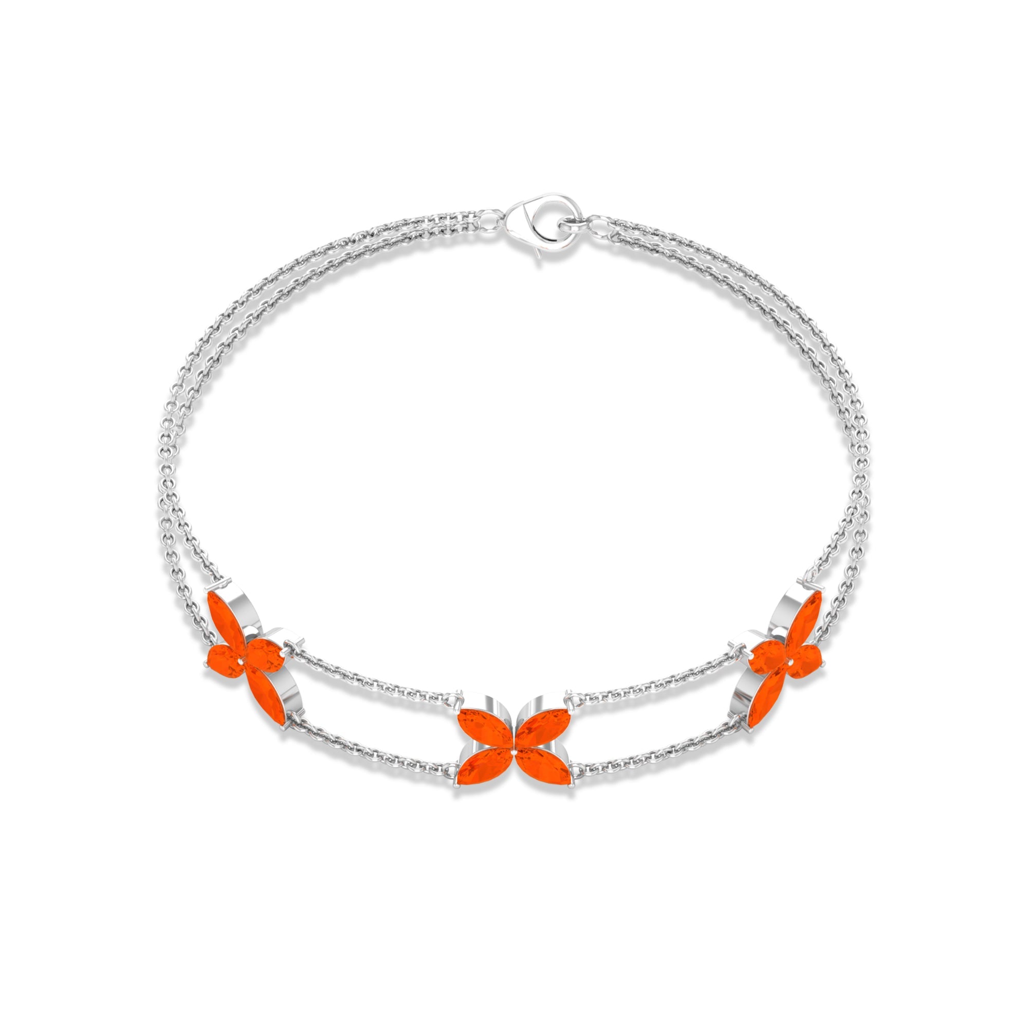 Fire Opal Bracelet – Marquise Cut Double Chain Floral Design With AAA Opal