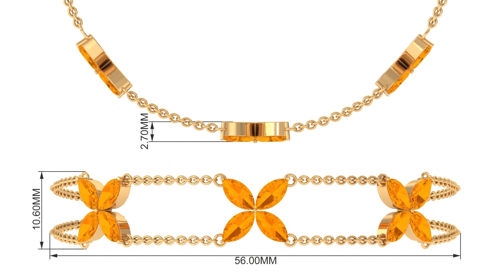 Fire Opal Bracelet – Marquise Cut Double Chain Floral Design With AAA Opal