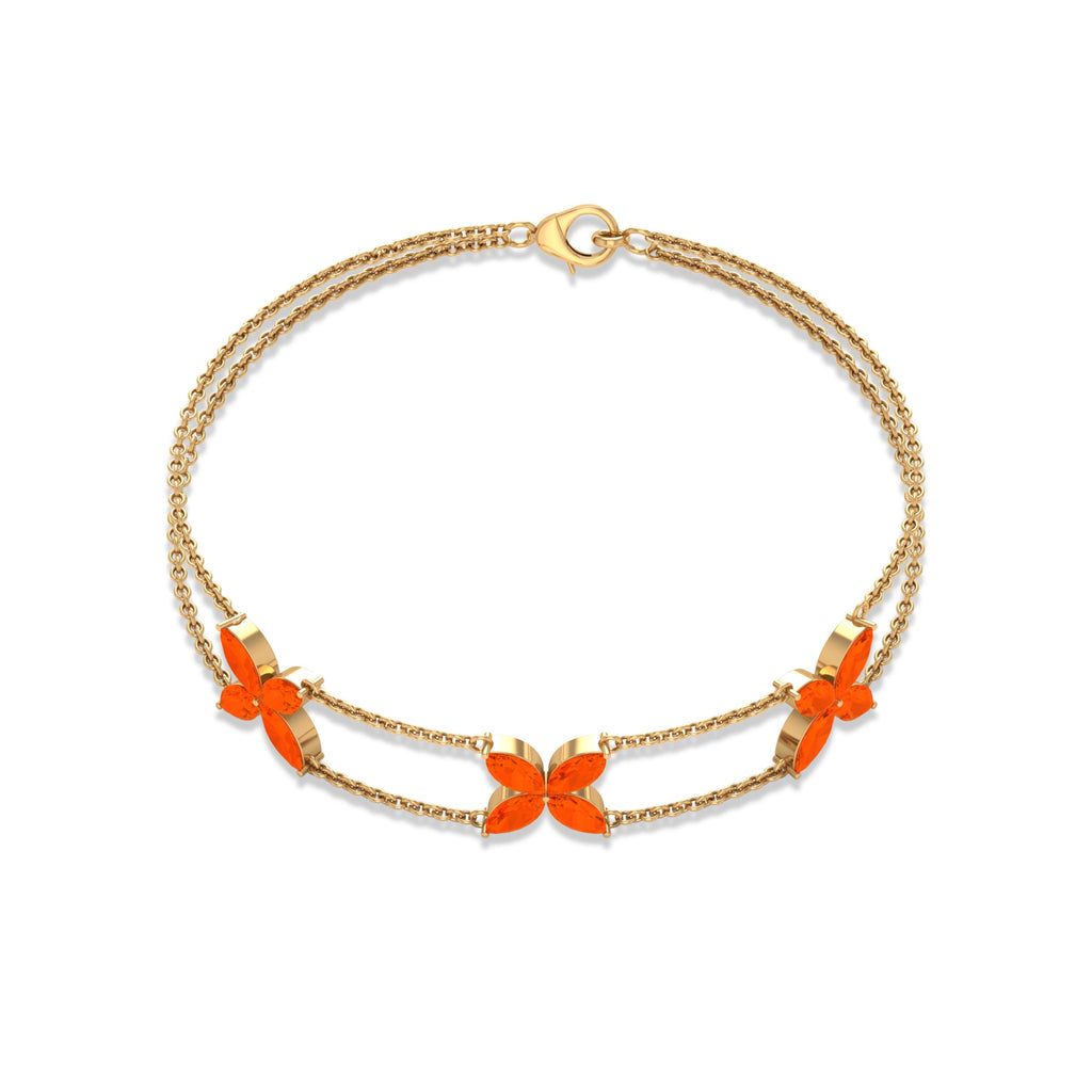 Fire Opal Bracelet – Marquise Cut Double Chain Floral Design With AAA Opal