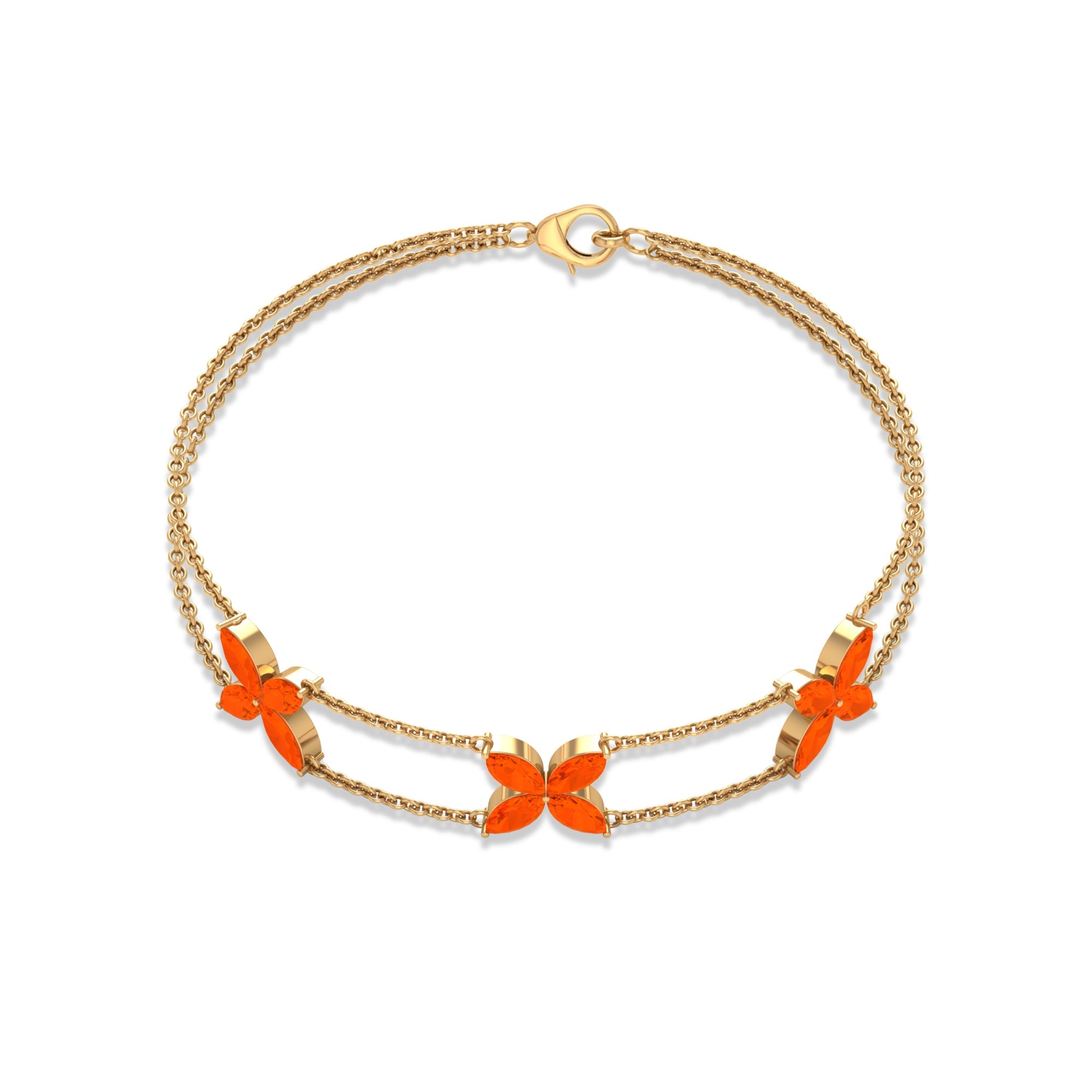 Fire Opal Bracelet – Marquise Cut Double Chain Floral Design With AAA Opal