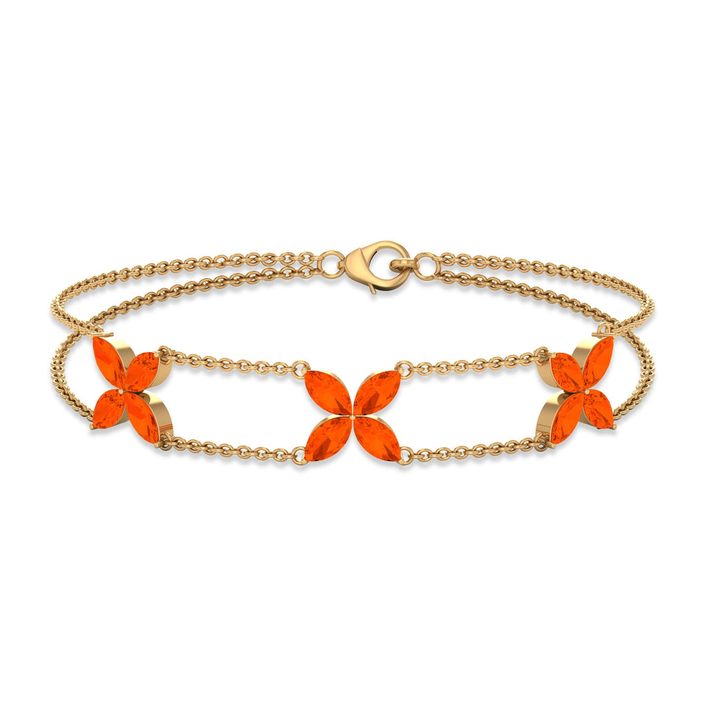 Fire Opal Bracelet – Marquise Cut Double Chain Floral Design With AAA Opal