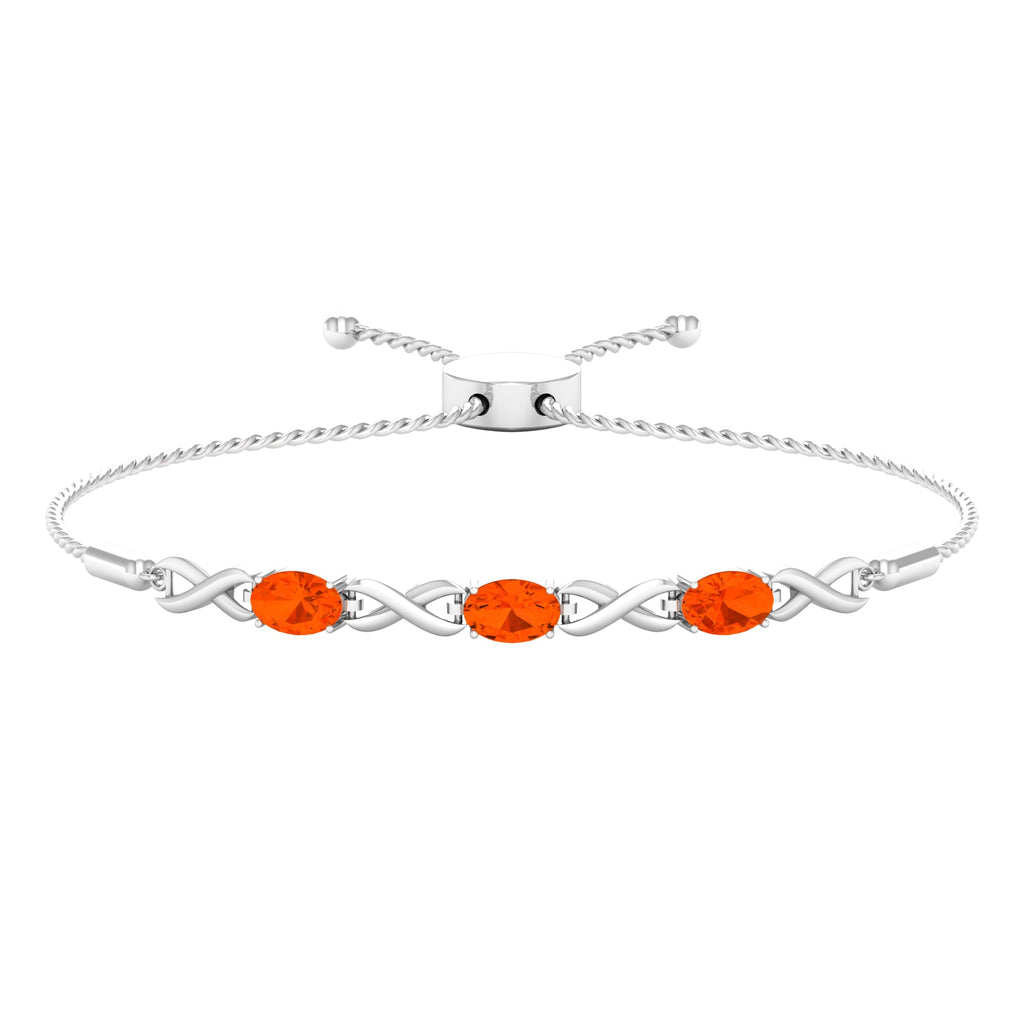 Fire Opal Bracelet – Natural 1.95 Carat Oval AAA Quality Adjustable Infinity Knot Bolo