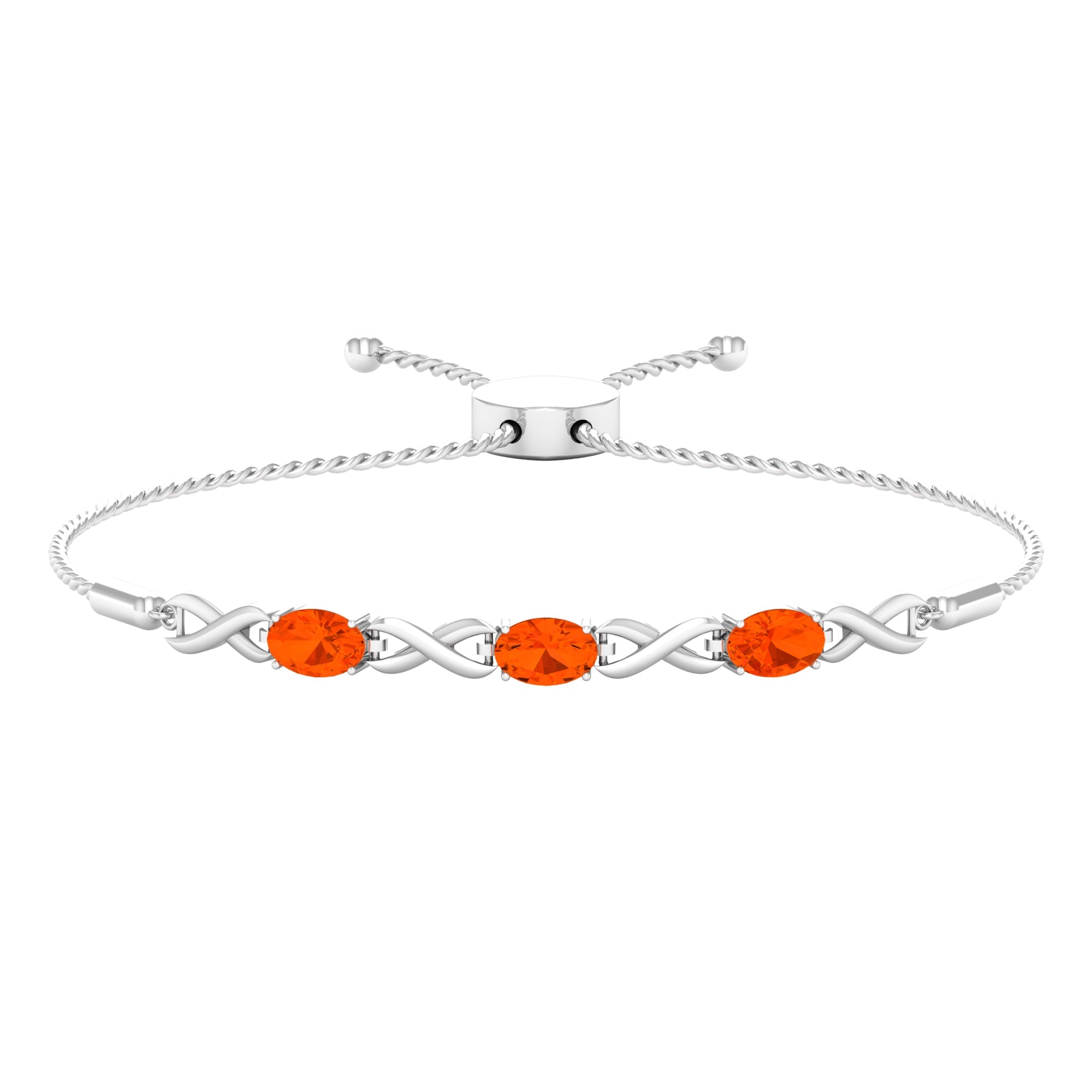 Fire Opal Bracelet – Natural 1.95 Carat Oval AAA Quality Adjustable Infinity Knot Bolo