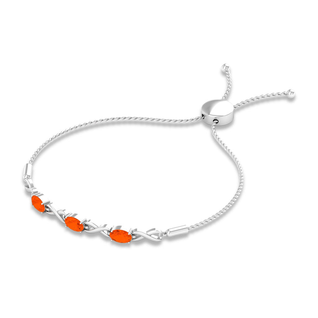 Fire Opal Bracelet – Natural 1.95 Carat Oval AAA Quality Adjustable Infinity Knot Bolo