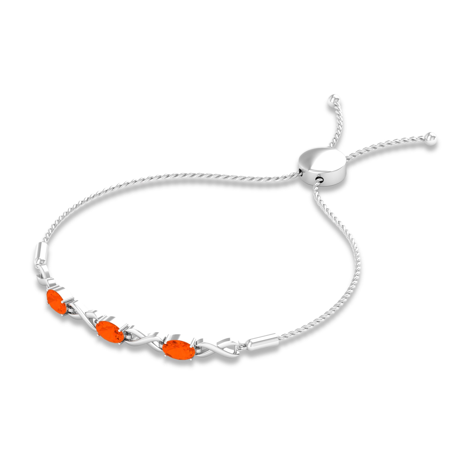 Fire Opal Bracelet – Natural 1.95 Carat Oval AAA Quality Adjustable Infinity Knot Bolo
