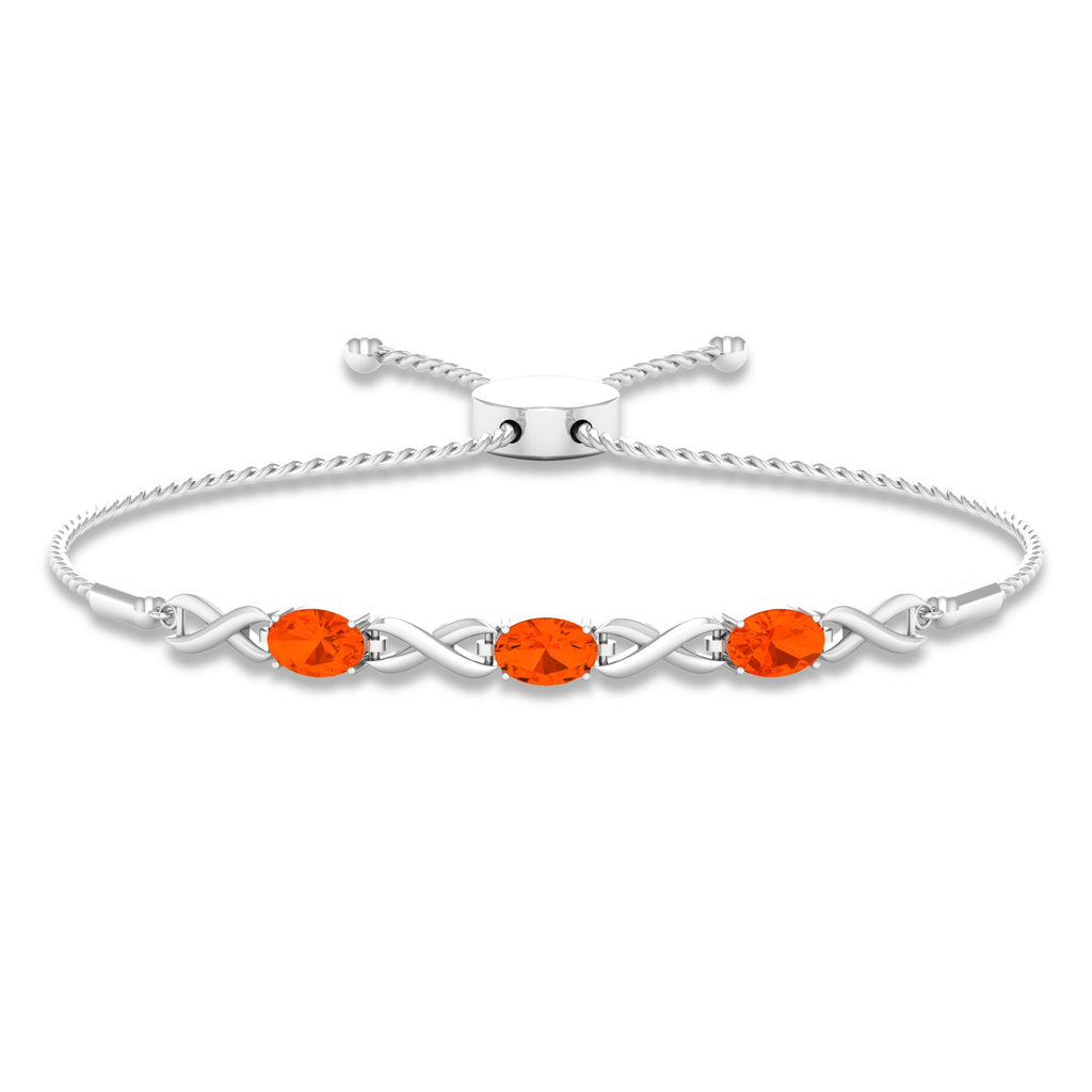 Fire Opal Bracelet – Natural 1.95 Carat Oval AAA Quality Adjustable Infinity Knot Bolo