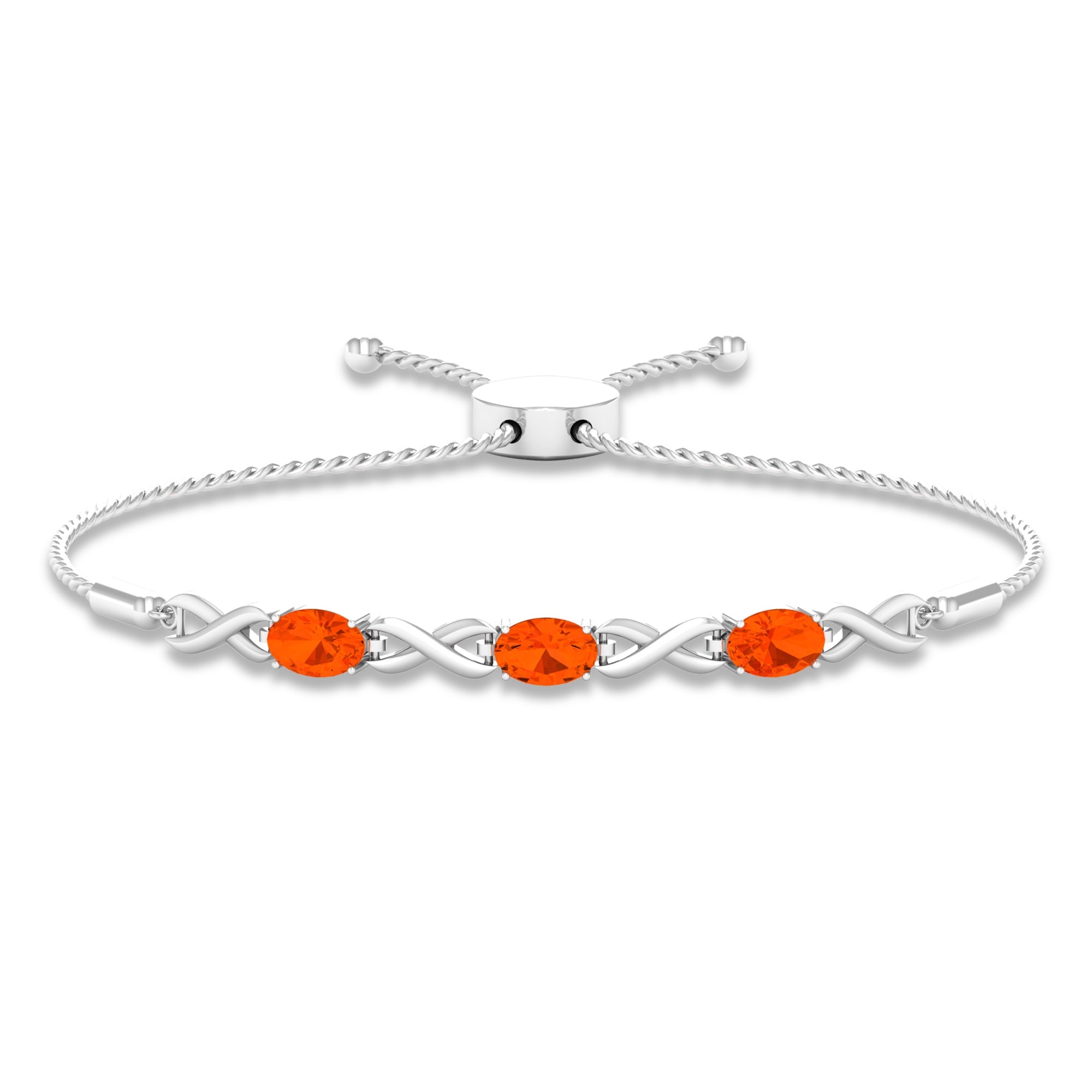 Fire Opal Bracelet – Natural 1.95 Carat Oval AAA Quality Adjustable Infinity Knot Bolo
