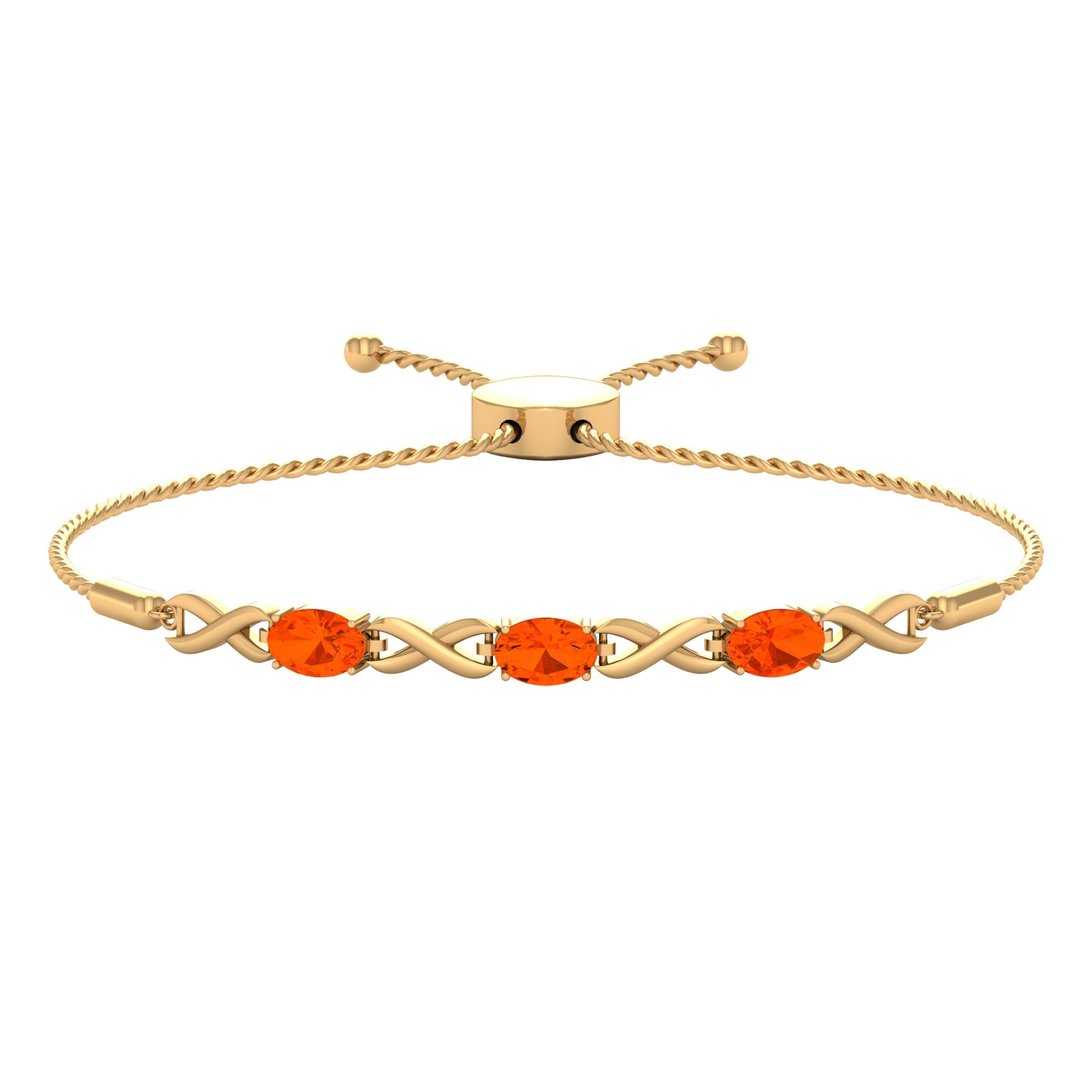 Fire Opal Bracelet – Natural 1.95 Carat Oval AAA Quality Adjustable Infinity Knot Bolo