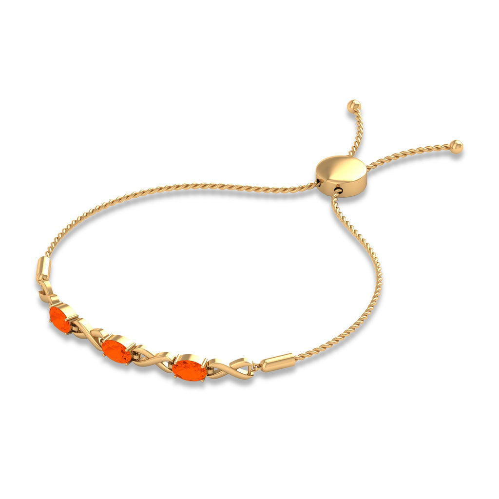 Fire Opal Bracelet – Natural 1.95 Carat Oval AAA Quality Adjustable Infinity Knot Bolo