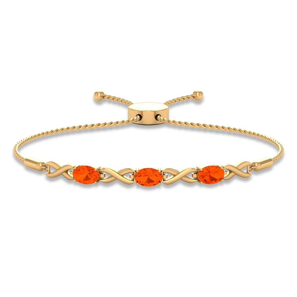 Fire Opal Bracelet – Natural 1.95 Carat Oval AAA Quality Adjustable Infinity Knot Bolo