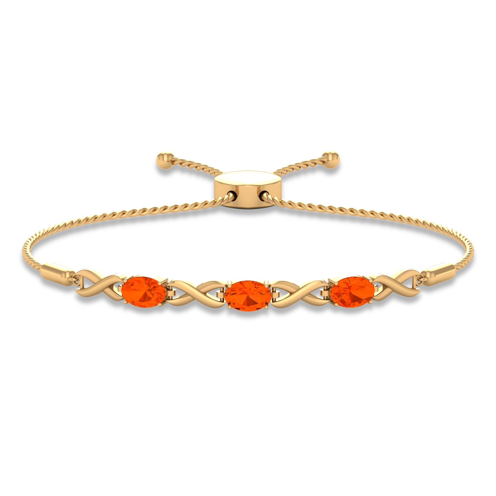 Fire Opal Bracelet – Natural 1.95 Carat Oval AAA Quality Adjustable Infinity Knot Bolo