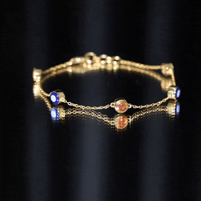 Fire Opal Bracelet – Bezel Set Evil Eye Protection Charm with Round Fire Opal Stones