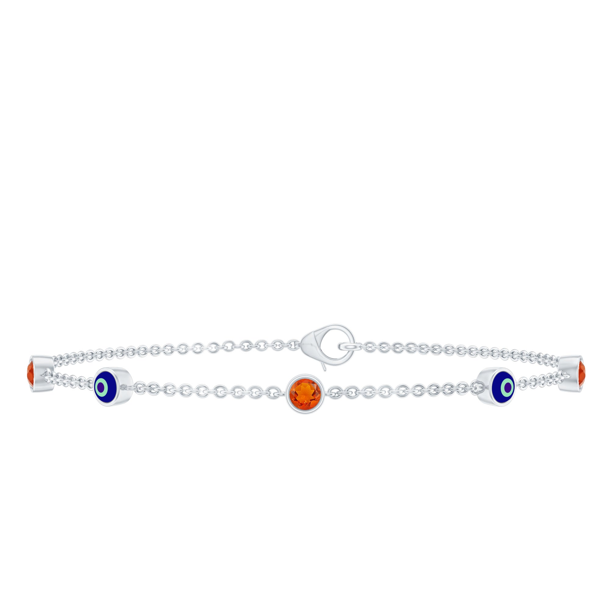Fire Opal Bracelet – Bezel Set Evil Eye Protection Charm with Round Fire Opal Stones