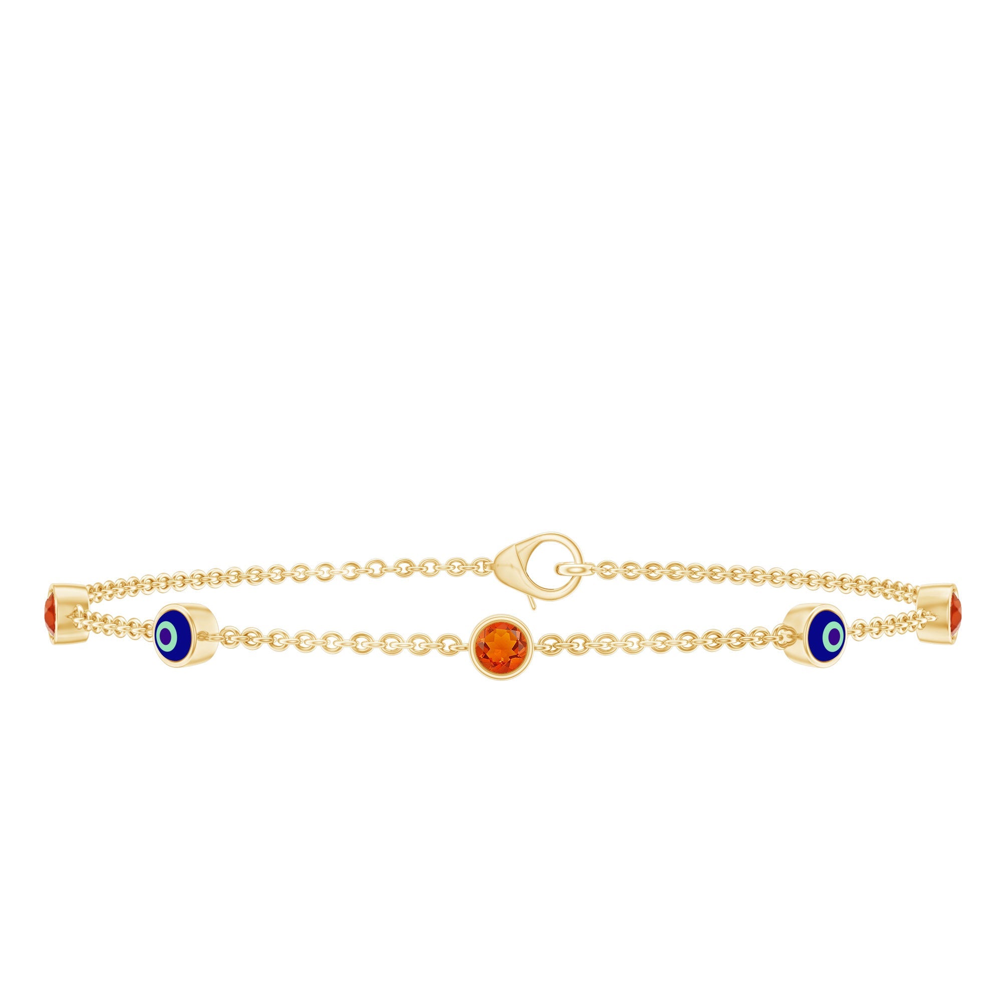 Fire Opal Bracelet – Bezel Set Evil Eye Protection Charm with Round Fire Opal Stones