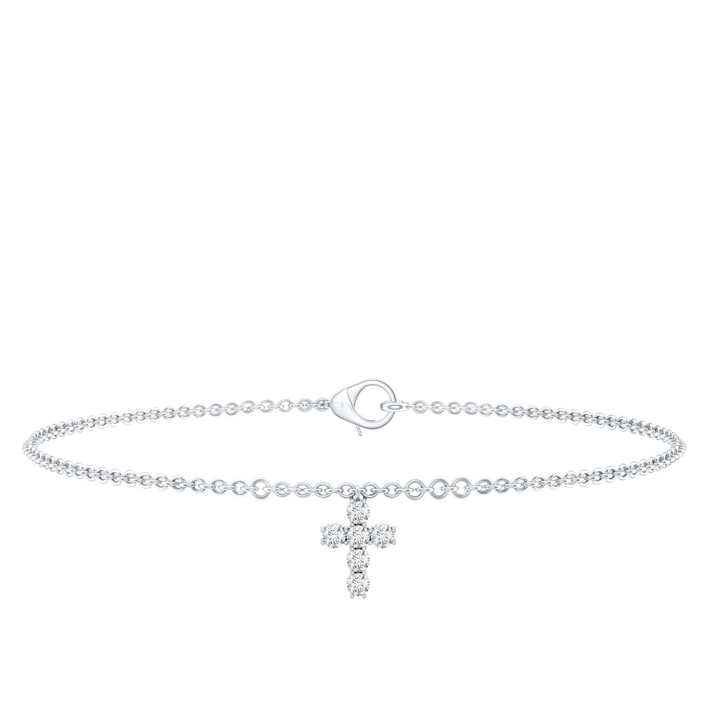Diamond Cross Bracelet - Elegant Chain Bracelet With Round Brilliant Diamond Charm