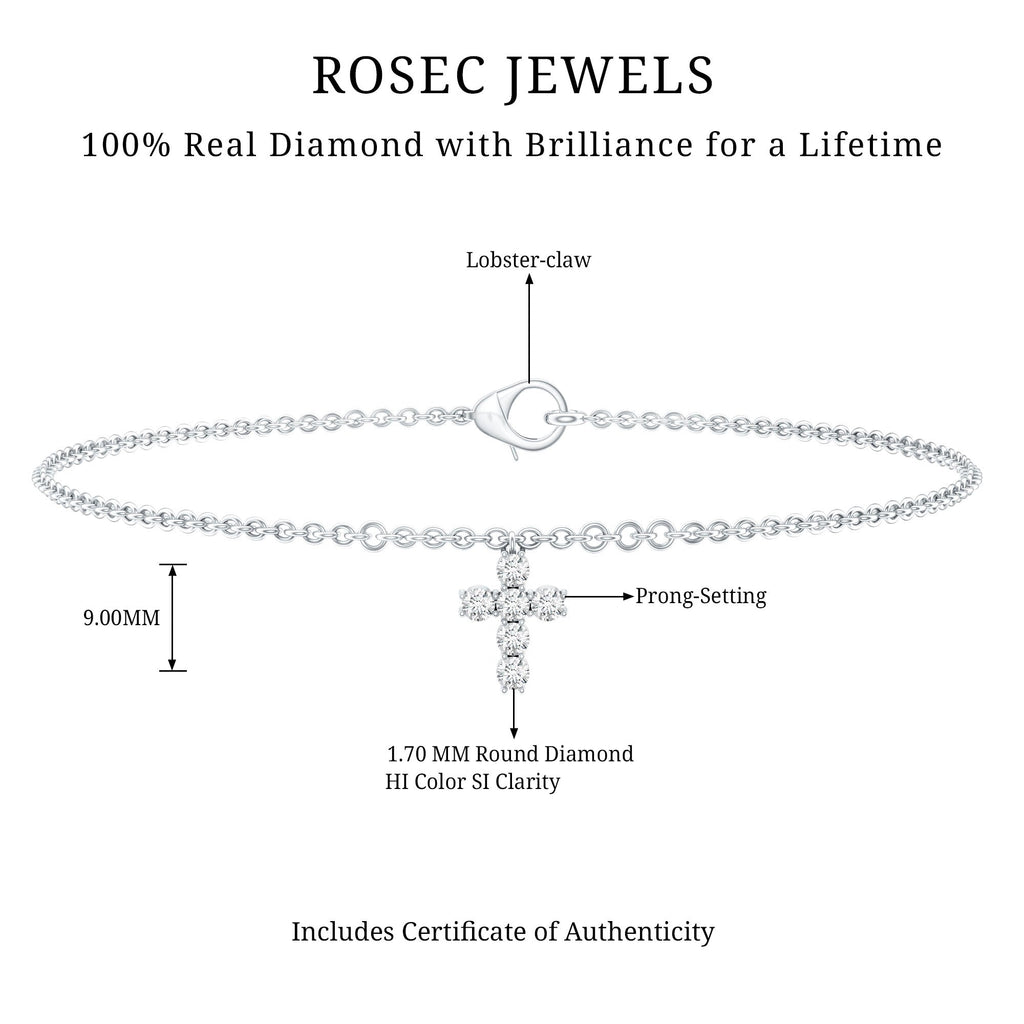 Diamond Cross Bracelet - Elegant Chain Bracelet With Round Brilliant Diamond Charm