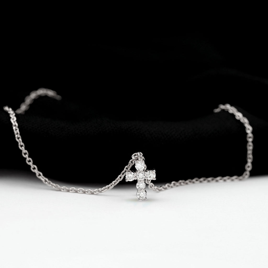 Diamond Cross Bracelet - Elegant Chain Bracelet With Round Brilliant Diamond Charm