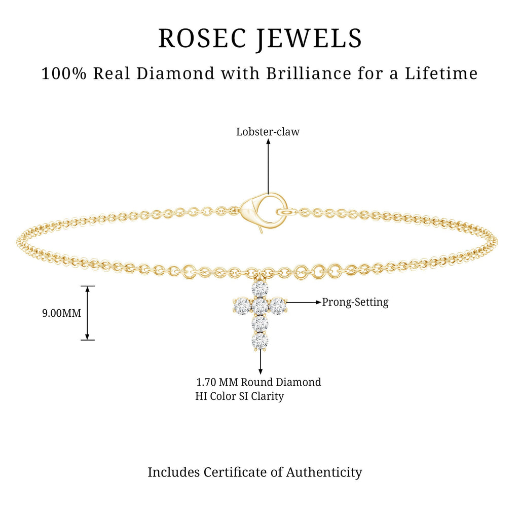 Diamond Cross Bracelet - Elegant Chain Bracelet With Round Brilliant Diamond Charm
