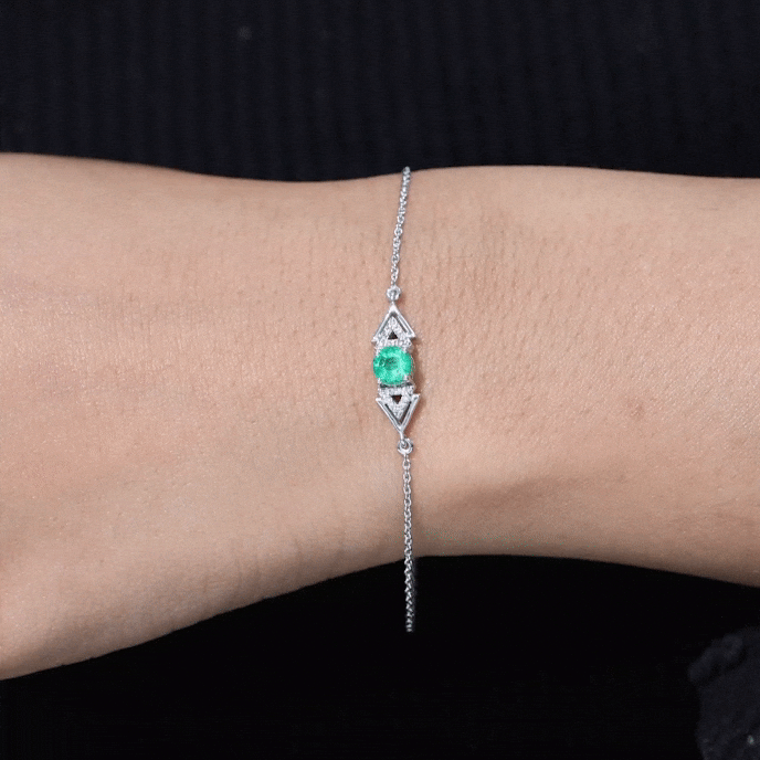 Emerald Diamond Bracelet – Delicate Cable Chain Stackable Birthstone Jewelry Gift