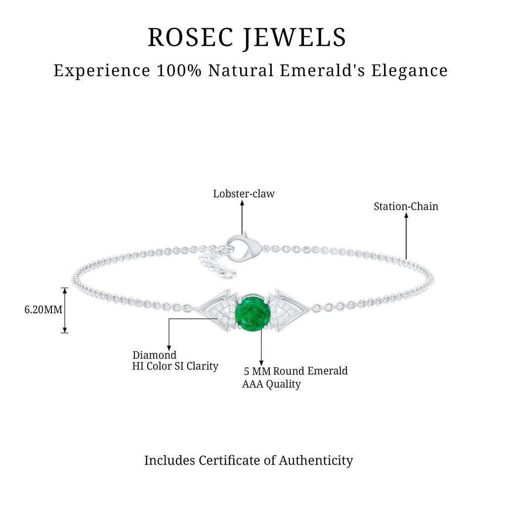 Emerald Diamond Bracelet – Delicate Cable Chain Stackable Birthstone Jewelry Gift