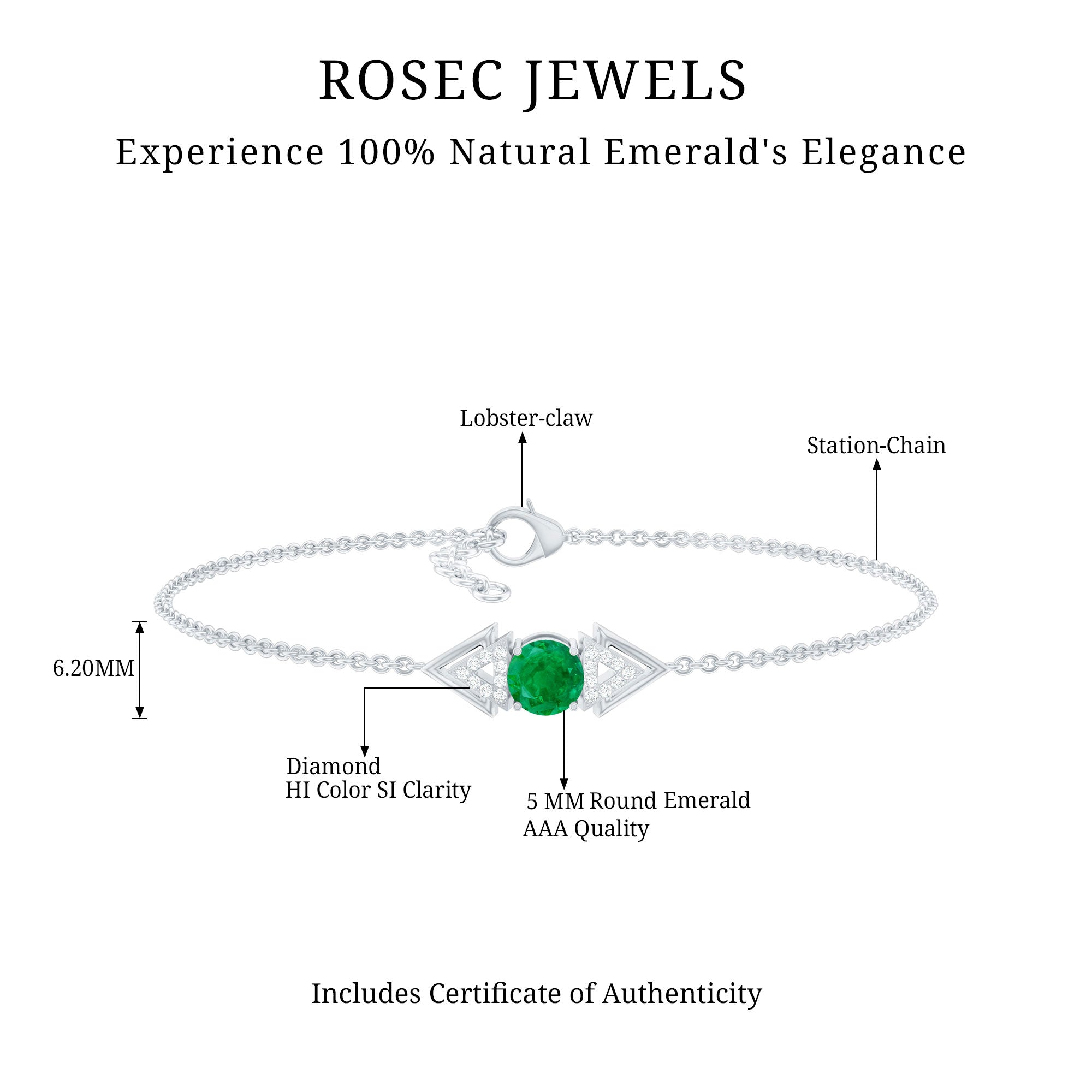 Emerald Diamond Bracelet – Delicate Cable Chain Stackable Birthstone Jewelry Gift