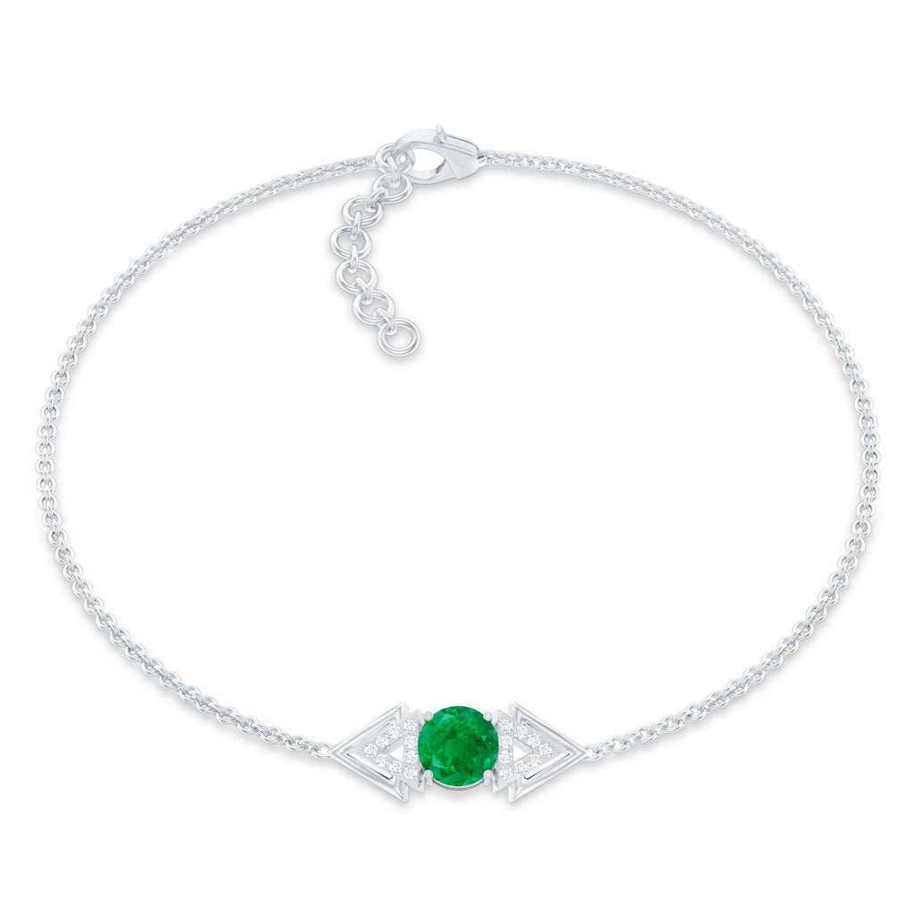 Emerald Diamond Bracelet – Delicate Cable Chain Stackable Birthstone Jewelry Gift