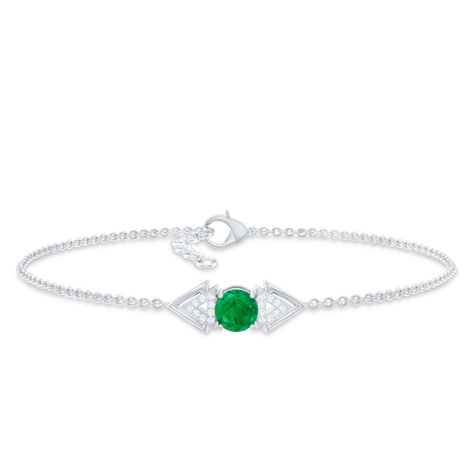 Emerald Diamond Bracelet – Delicate Cable Chain Stackable Birthstone Jewelry Gift