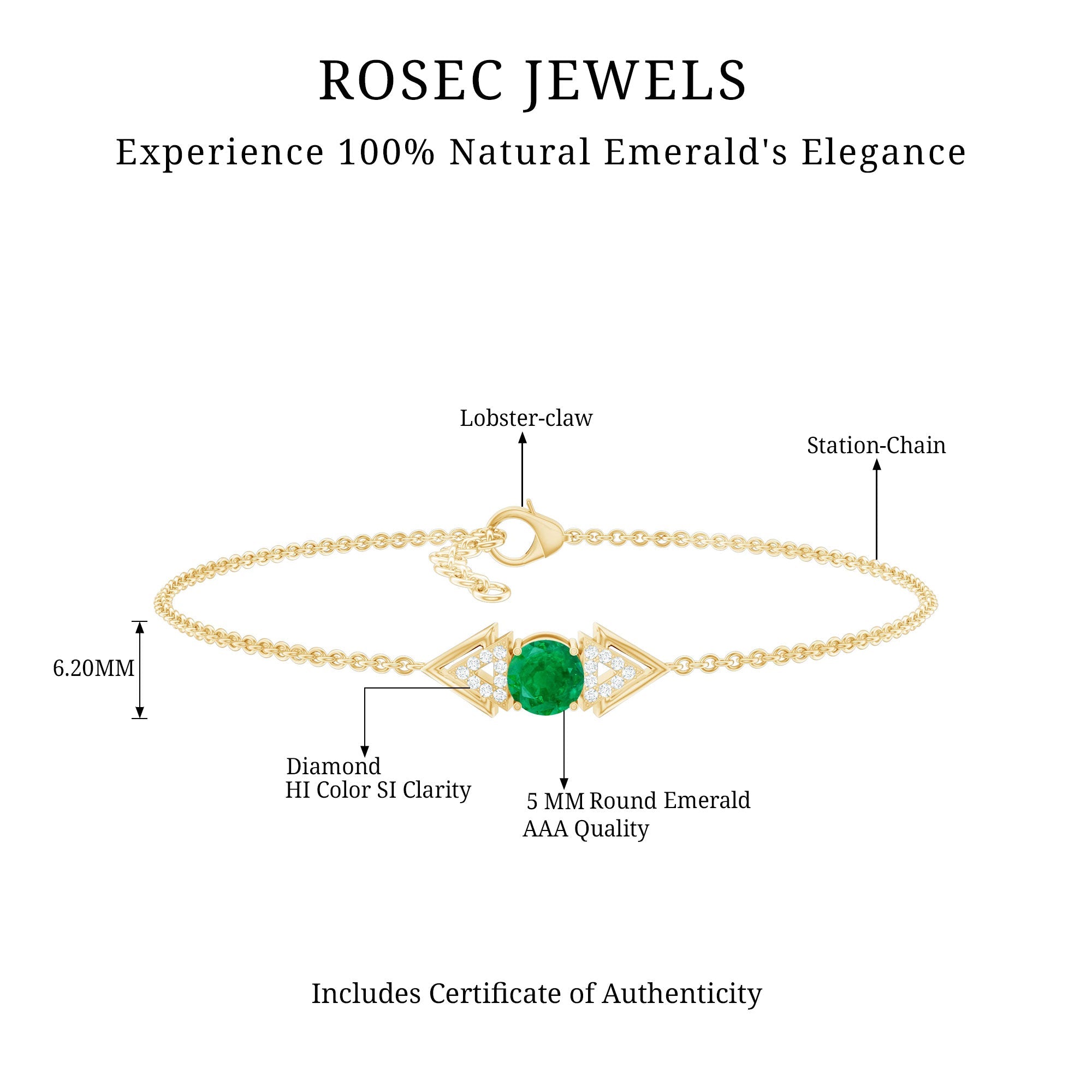 Emerald Diamond Bracelet – Delicate Cable Chain Stackable Birthstone Jewelry Gift