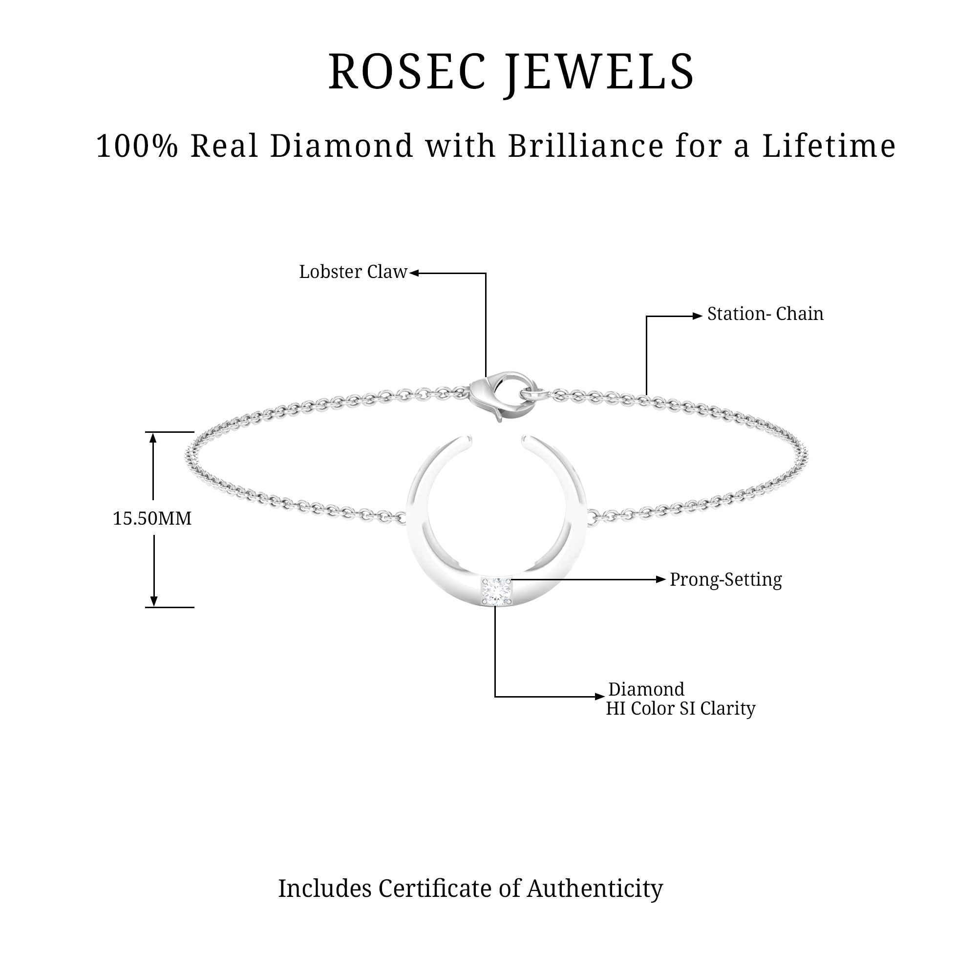 Diamond Moon Bracelet – Celestial Chain Bracelet with Crescent Moon Charm